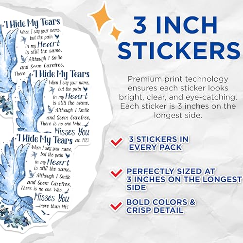(3 Pack) Memorial Decals - Bereavement Sticker - Remembrance Decal - 3 Inches On Longest Side - Easy Peel & Apply - Made in USA - 3MCS4878