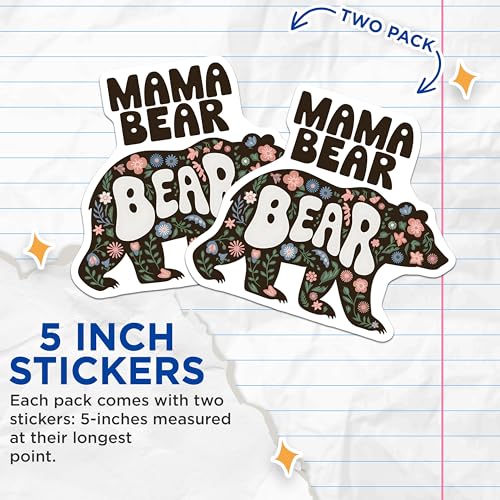 (2 Pack) Mama Bear Stickers - Floral Bear Stickers - Cute Animal Decal - 5" On Longest Side - Sticks to Smooth Flat Surfaces - Made in USA - BMCS3912