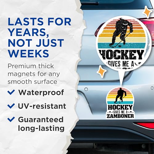 (2 Pack) Hockey Gives Me A Zamboner Magnets - Funny Hockey Magnets - Retro Hockey Magnets for Hockey Fans - 5" On Longest Side - for Cars, Fridges, Toolboxes - Made in USA - MAG4085
