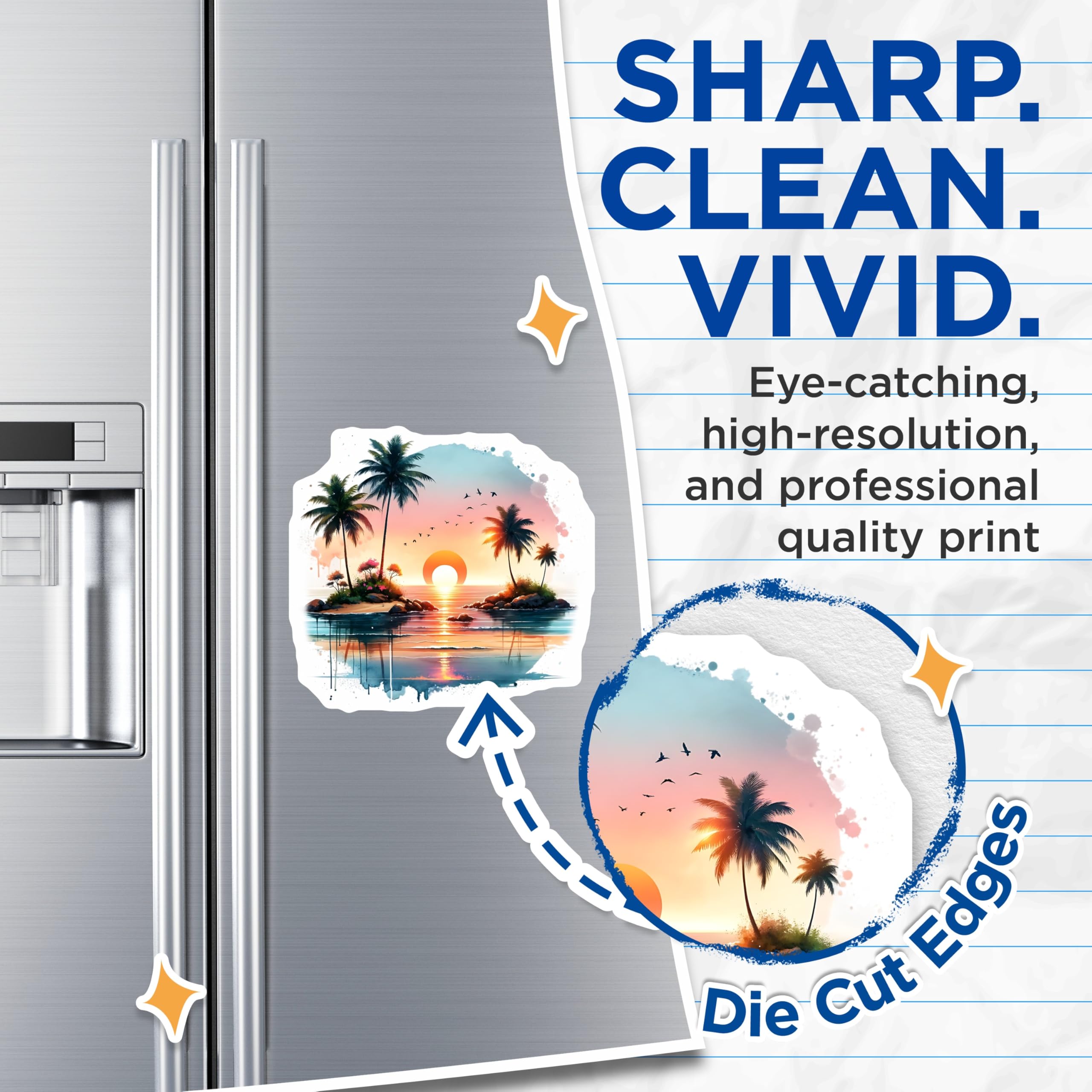 (2 Pack) Sunset Beach Magnets - Tropical Island Decor - Ocean View Fridge Magnets - 5" On Longest Side - Premium Magnet - for Cars, Refrigerators, Toolboxes, Lockers - Made in USA - MAG14448