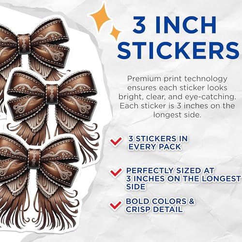 (3 Pack) Brown Bow Decals - Ornament Decal - Decorative Bow- 3 Inches On Longest Side - Easy Peel & Apply - Made in USA - 3MCS5365