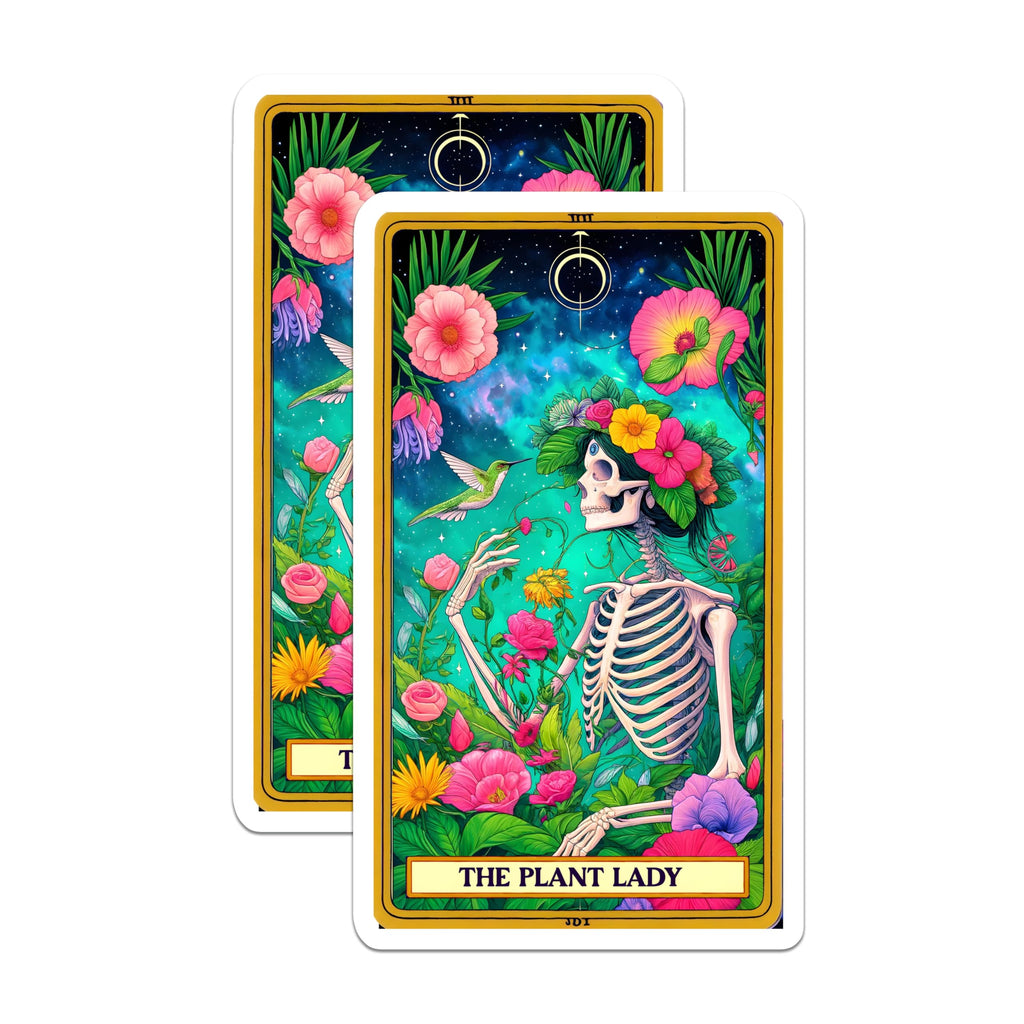 (2 Pack) Plant Lady Magnets - Bohemian Skeleton Tarot Card Art - Whimsical Botanical Floral Galaxy Fridge Magnets - 5 Inches On Longest Side - Thick Durable Magnet - Made in USA - MAG22511