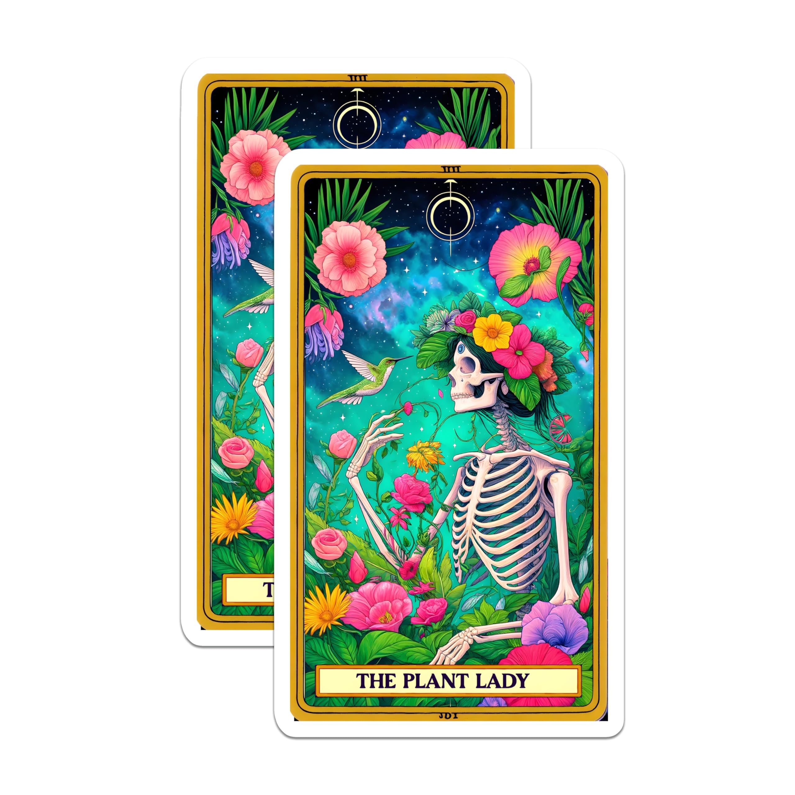(2 Pack) Plant Lady Magnets - Bohemian Skeleton Tarot Card Art - Whimsical Botanical Floral Galaxy Fridge Magnets - 5 Inches On Longest Side - Thick Durable Magnet - Made in USA - MAG22511