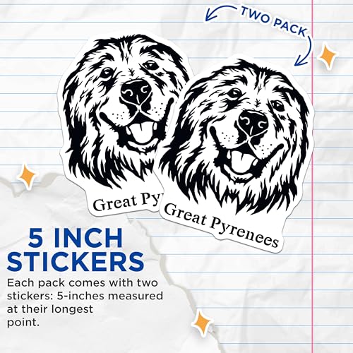 (2 Pack) Great Pyrenees Stickers - Dog Lover Stickers - Cute Pet Stickers - 5" On Longest Side - Sticks to Smooth Flat Surfaces - Made in USA - BMCS4008