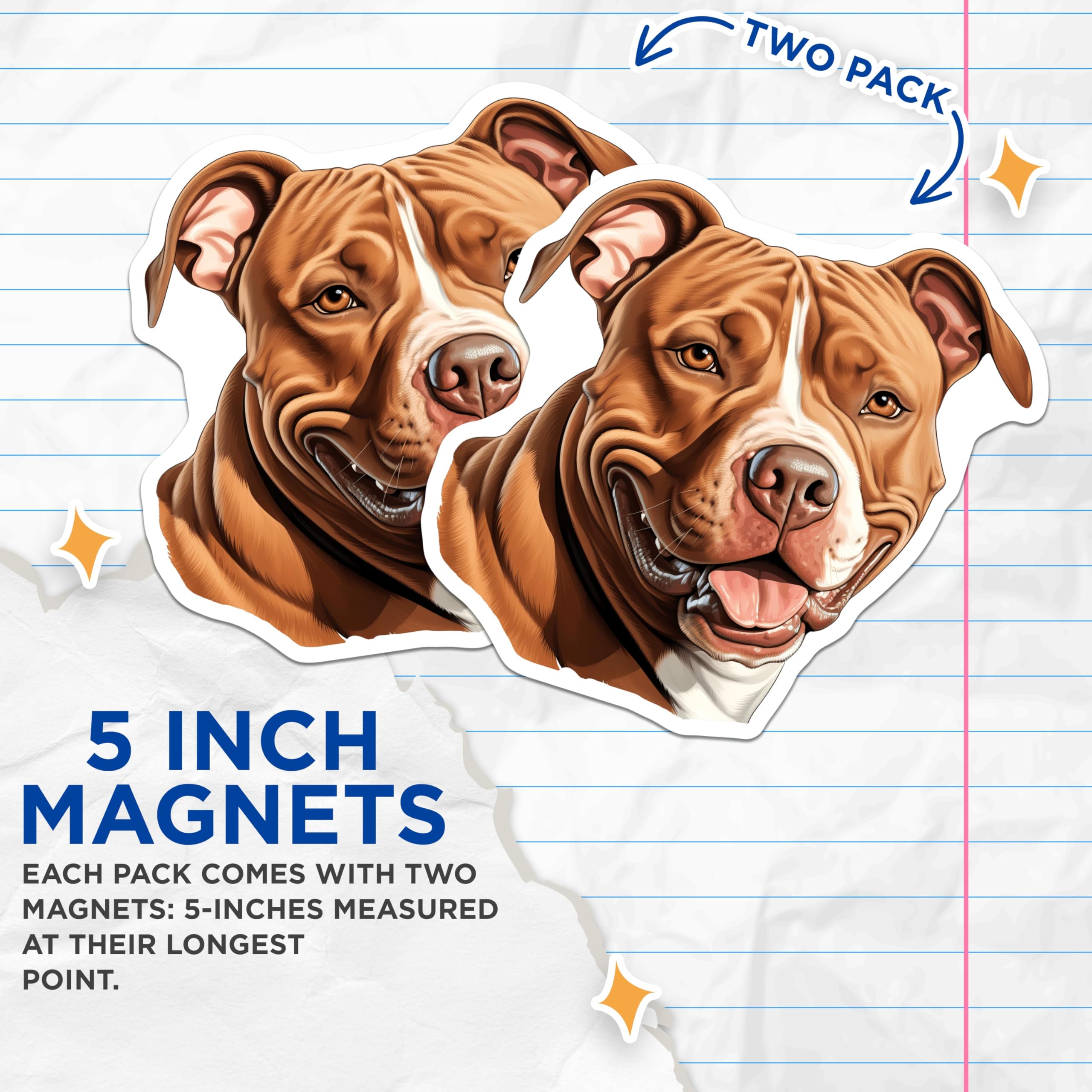 (2 Pack) Pitbull Dog Magnets - Smiling Pitbull Art - Dog Lover Kitchen Fridge Magnet - Pet Owner Decor - 5 Inches On Longest Side - Thick Durable Magnet - Made in USA - MAG29928