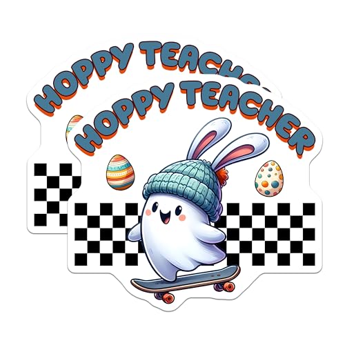 (2 Pack) Hoppy Teacher Magnets - Bunny Skateboarding - Easter Eggs - Classroom Decor - Teacher Appreciation - 5" On Longest Side - for Cars, Fridges, Toolboxes - Made in USA - MAG814