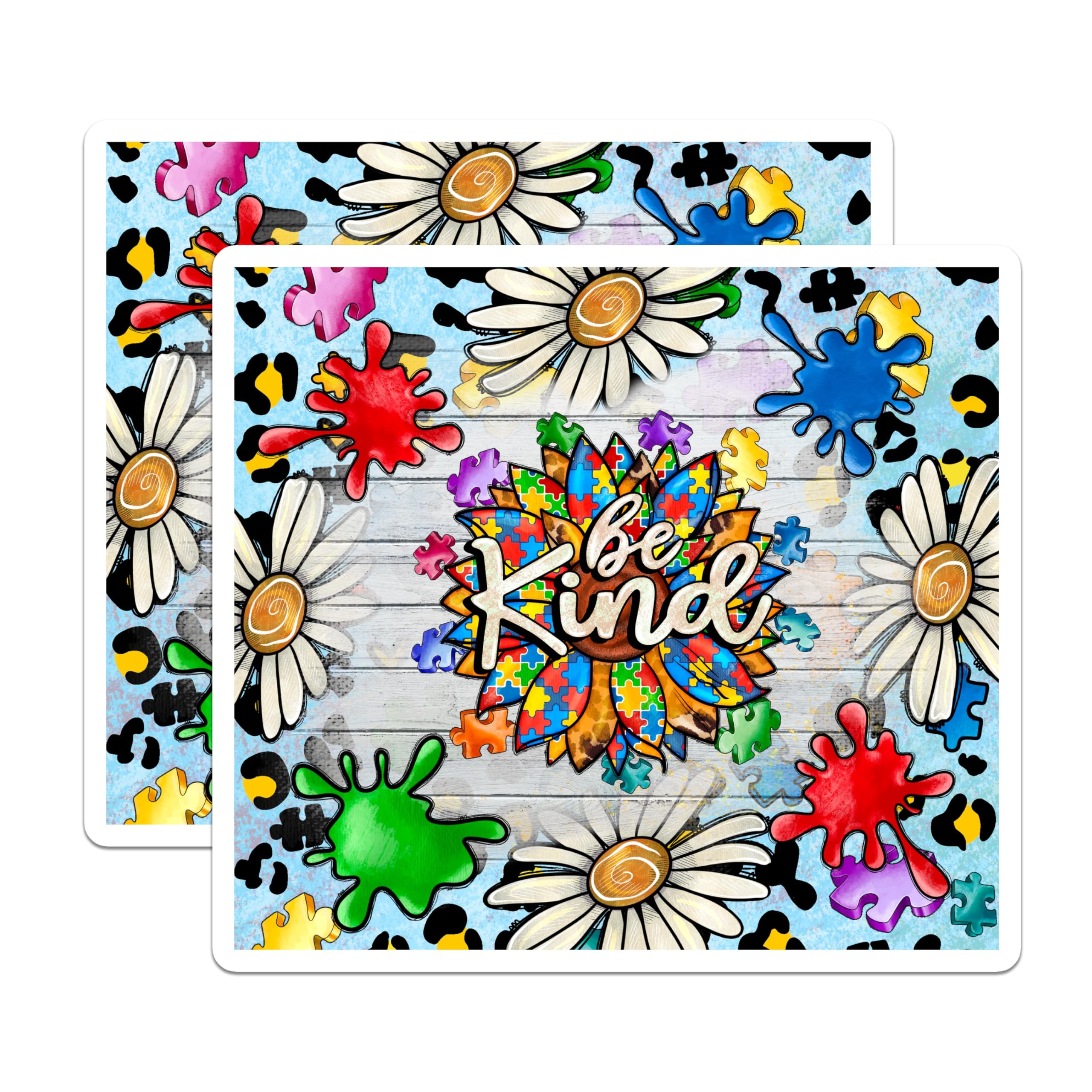 (2 Pack) Autism Awareness Magnets - Be Kind Sunflower Puzzle Piece Decor - Neurodiversity Acceptance Fridge Locker Display - 5 Inches On Longest Side - Thick Durable Magnet - Made in USA - MAG23848