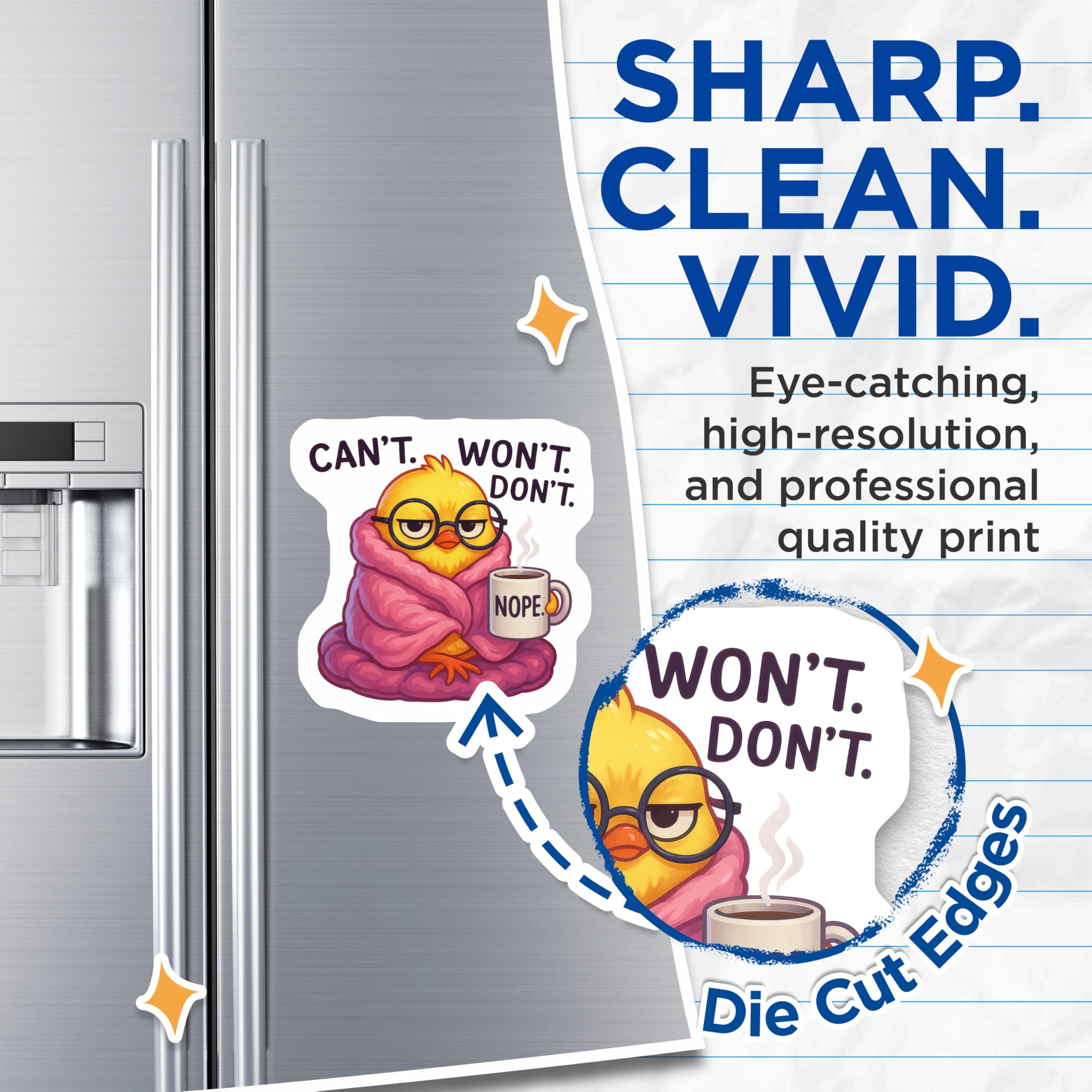 (2 Pack) Grumpy Chick Magnets - Nope Coffee Mug - Lazy Bird Humor - Cant Wont Dont Sarcasm - 5 Inches On Longest Side - Thick Durable Magnet - Made in USA - MAG21038