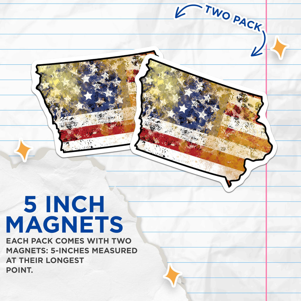 (2 Pack) Iowa American Flag Magnets - Patriotic State - Iowa Pride Decor - 5" On Longest Side - Premium Magnet - for Cars, Refrigerators, Toolboxes, Lockers - Made in USA - MAG18343