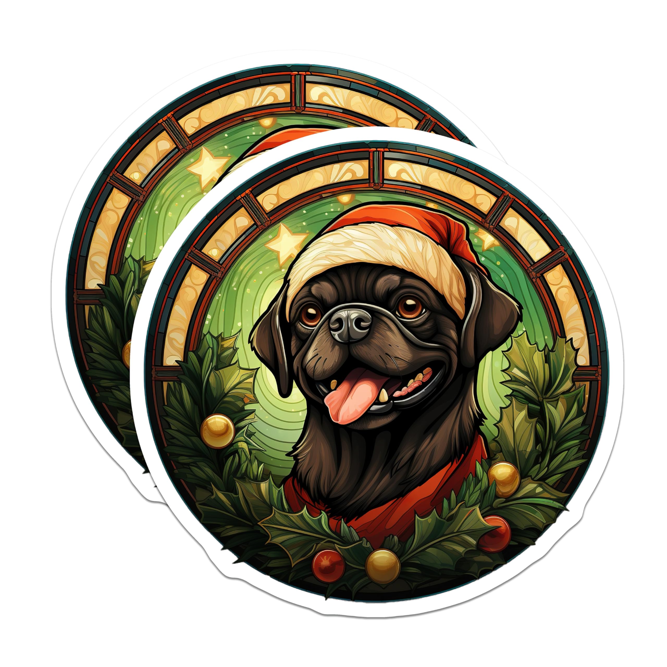 (2 Pack) Christmas Pug Magnets - Holiday Dog Decor - Santa Hat Pet Fridge Art - 5 Inches On Longest Side - Thick Durable Magnet - Made in USA - MAG27090