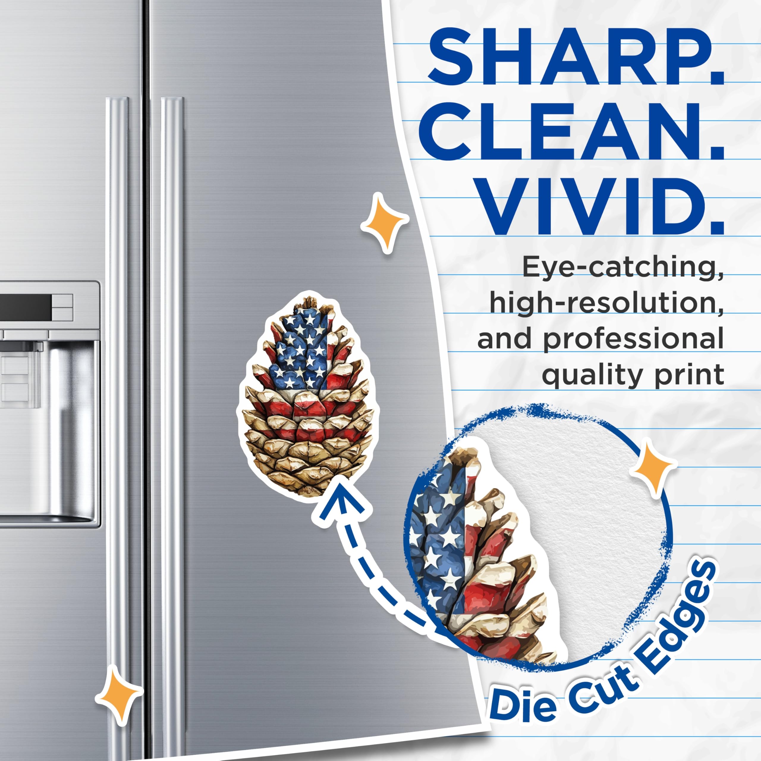 (2 Pack) American Flag Pinecone Magnets - Patriotic Decor - USA Woodland Pride - 4th of July Fridge - 5 Inches On Longest Side - Thick Durable Magnet - Made in USA - MAG19755