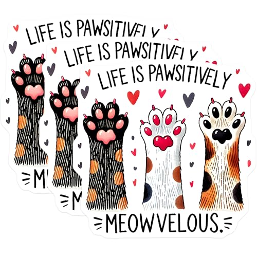 (3 Pack) Cat Paw Decals - Paw Prints - Feline Stickers - 3 Inches On Longest Side - Easy Peel & Apply - Made in USA - 3MCS8395