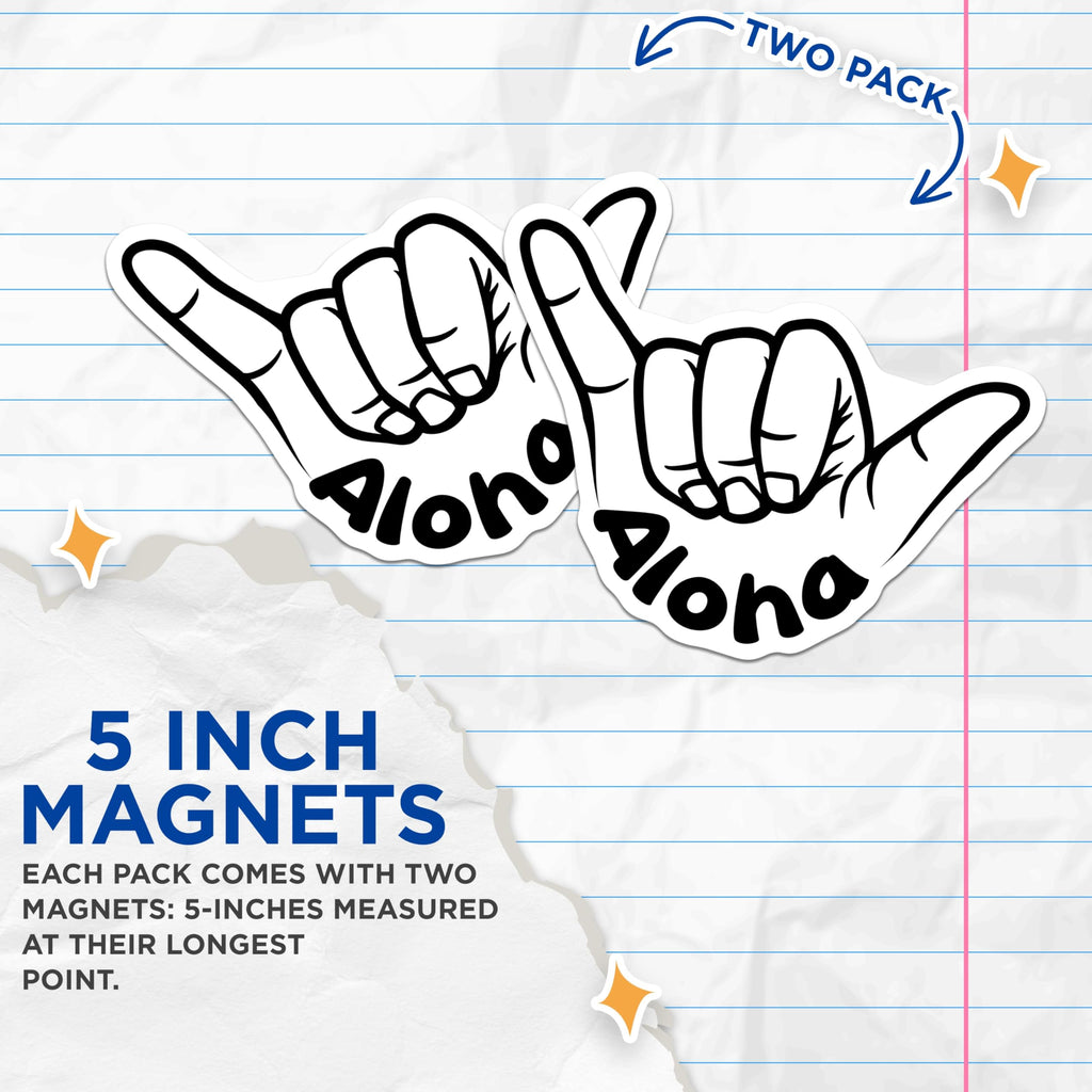 (2 Pack) Aloha Shaka Hand Magnets - Hang Loose Sign Decor - Hawaiian Vibe Fridge - Surf Culture Refrigerator - 5 Inches On Longest Side - Thick Durable Magnet - Made in USA - MAG19509