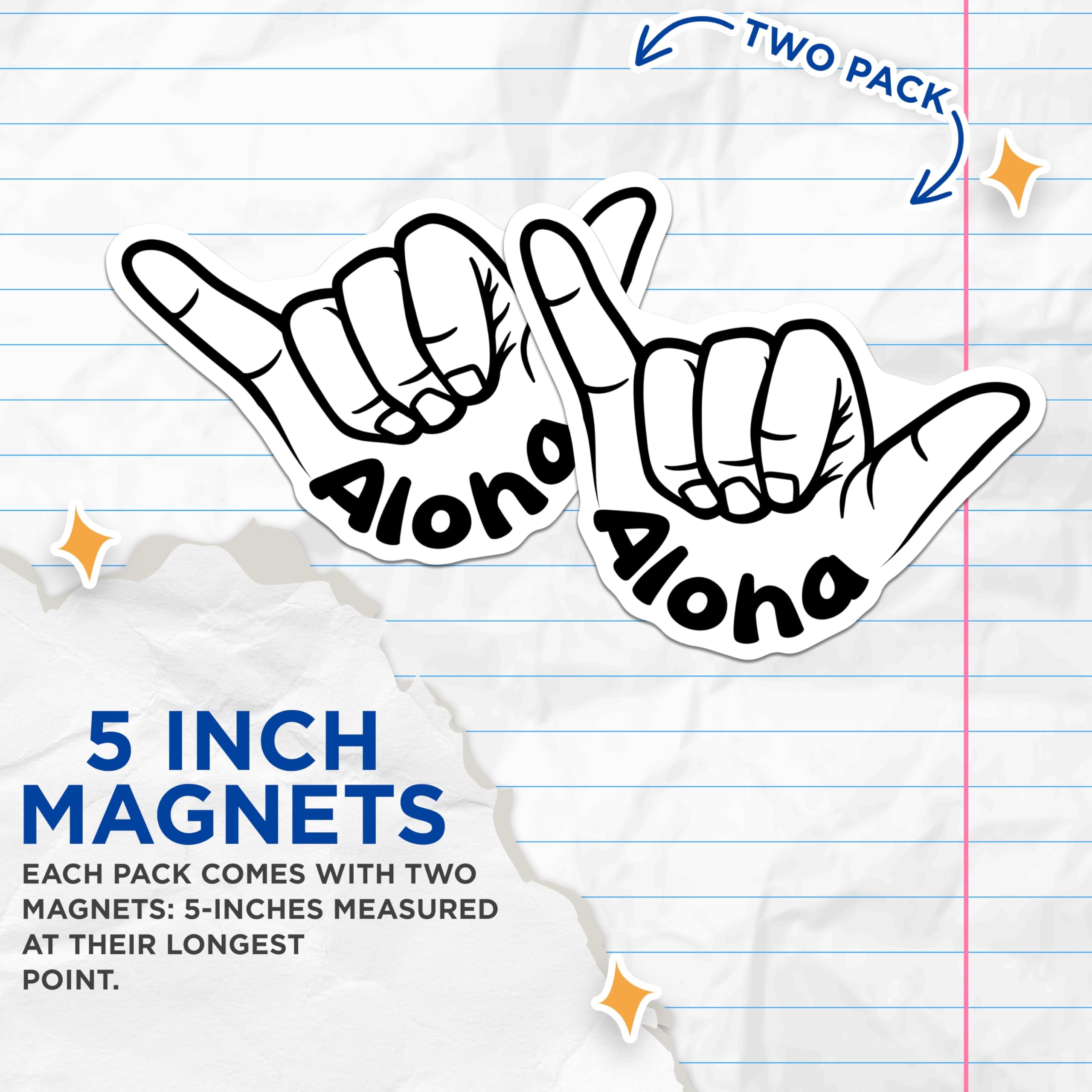 (2 Pack) Aloha Shaka Hand Magnets - Hang Loose Sign Decor - Hawaiian Vibe Fridge - Surf Culture Refrigerator - 5 Inches On Longest Side - Thick Durable Magnet - Made in USA - MAG19509