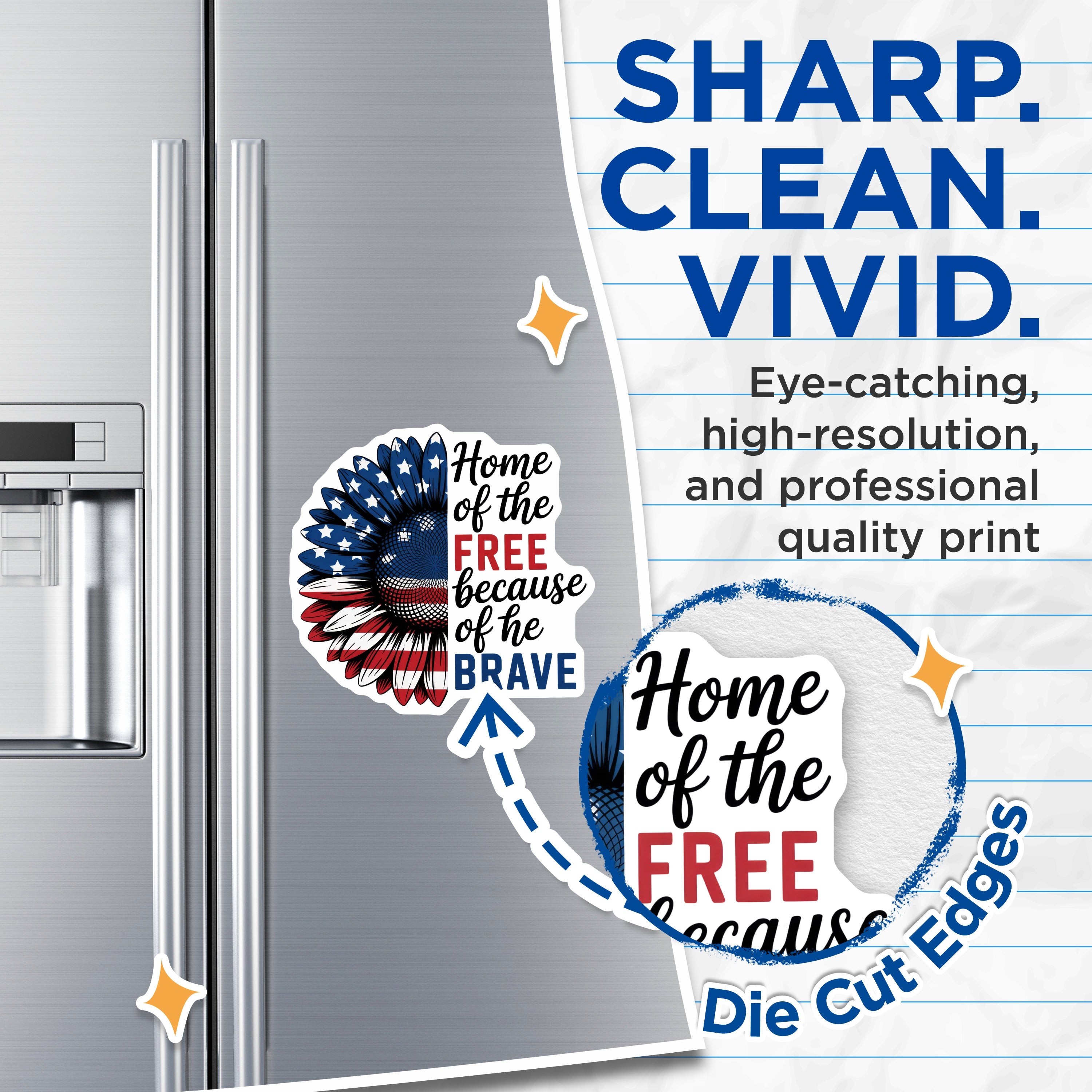 (2 Pack) Patriotic Sunflower Magnets - American Flag Design Home of the Free Brave Decor - Military Veteran Support - 5 Inches On Longest Side - Thick Durable Magnet - Made in USA - MAG37269