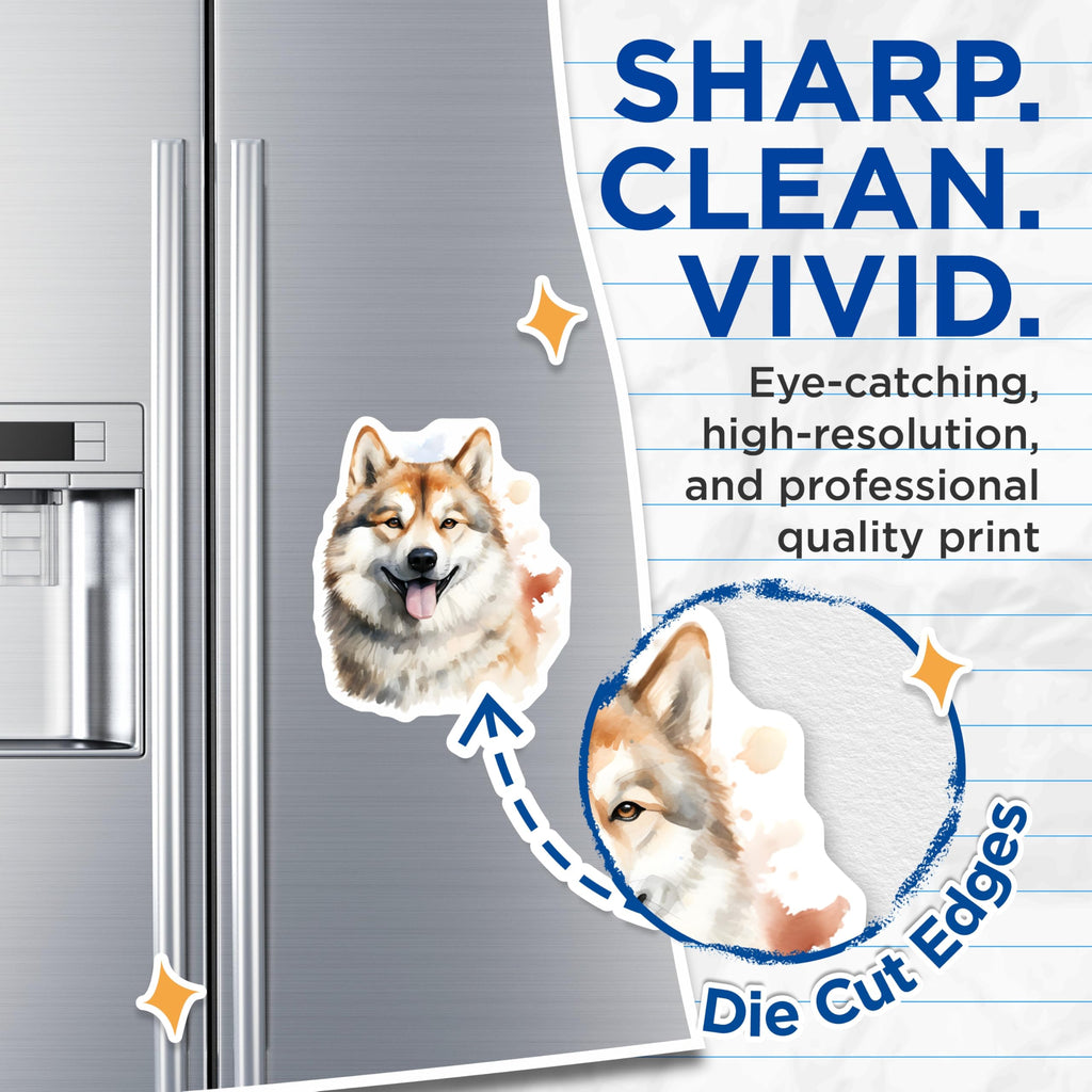 (2 Pack) Happy Dog Magnets - Watercolor Akita Art - Pet Parent Refrigerator Display - 5 Inches On Longest Side - Thick Durable Magnet - Made in USA - MAG30634