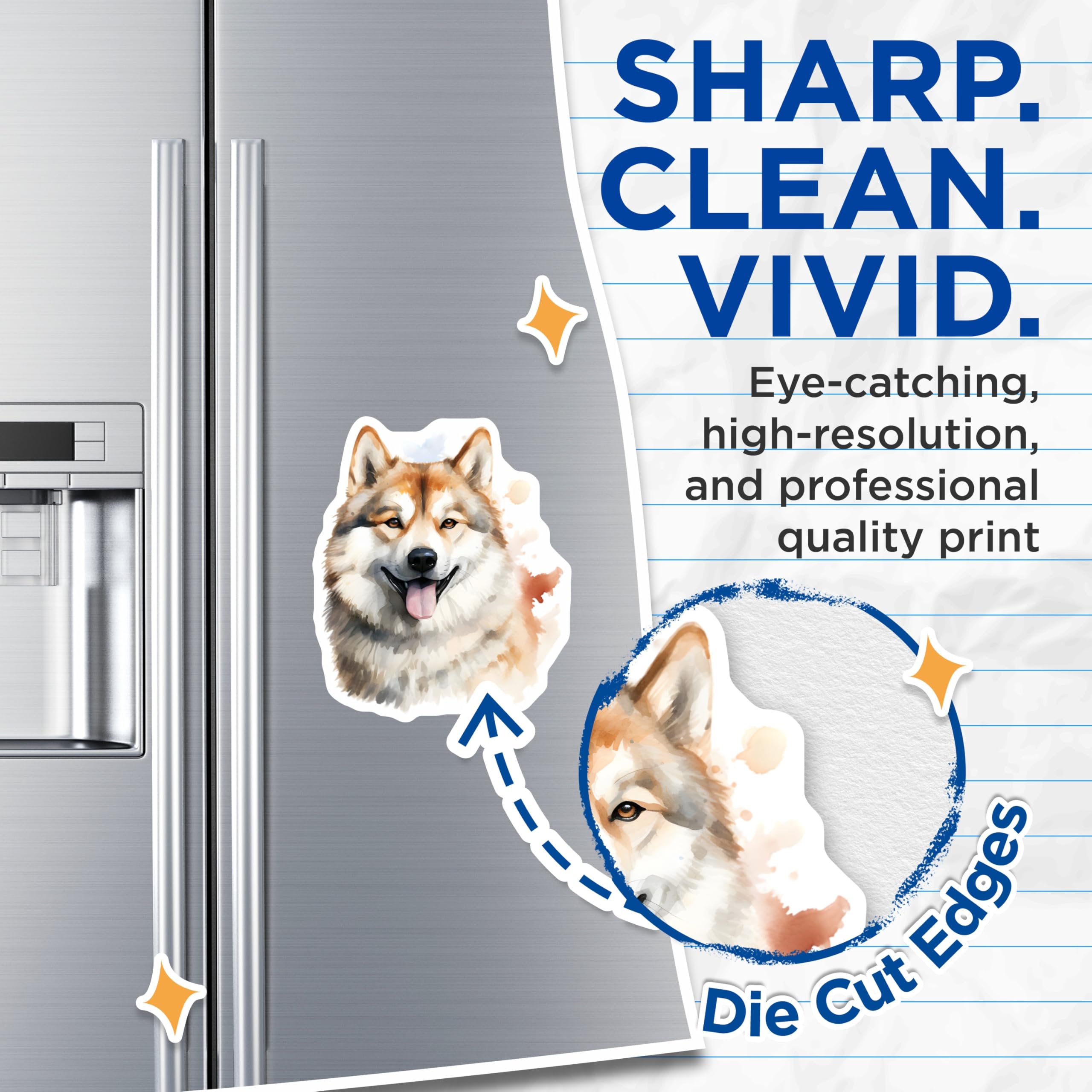(2 Pack) Happy Dog Magnets - Watercolor Akita Art - Pet Parent Refrigerator Display - 5 Inches On Longest Side - Thick Durable Magnet - Made in USA - MAG30634