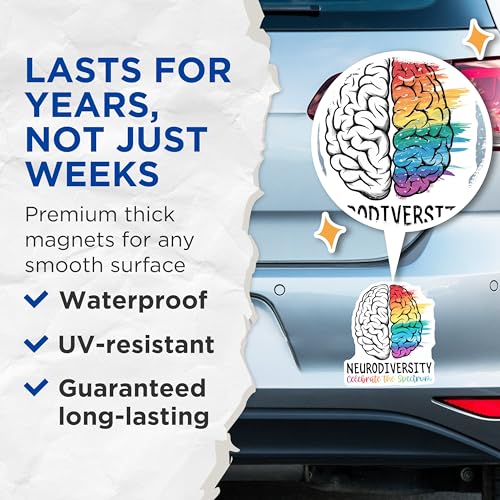 (2 Pack) Celebrate The Spectrum Magnet - Neurodiversity Awareness - 5" On Longest Side - Sticks to Smooth Flat Surfaces - Made in USA - MAG10052