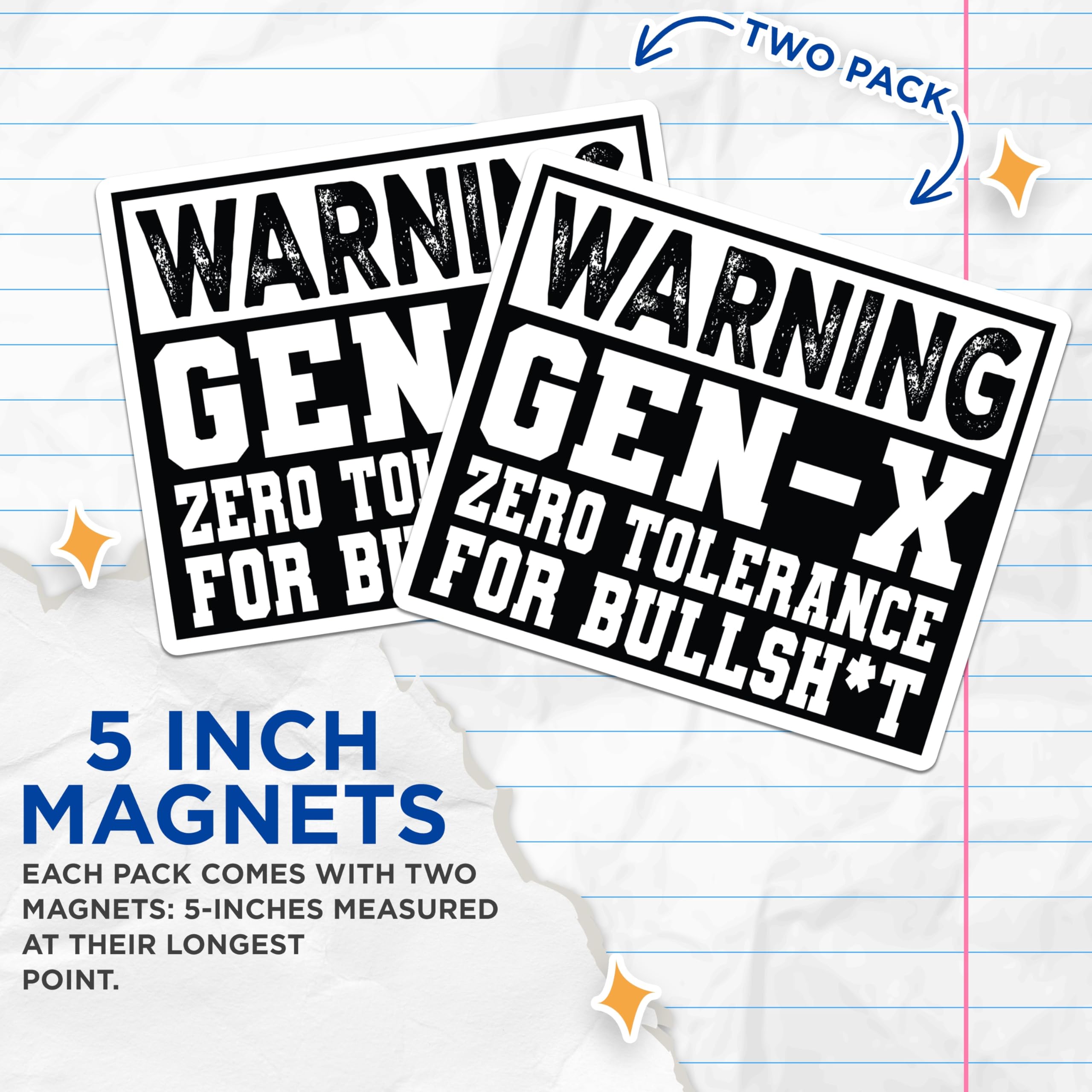 (2 Pack) Gen X Magnets - Zero Tolerance Attitude - Sarcastic Refrigerator Humor - 5 Inches On Longest Side - Thick Durable Magnet - Made in USA - MAG21418