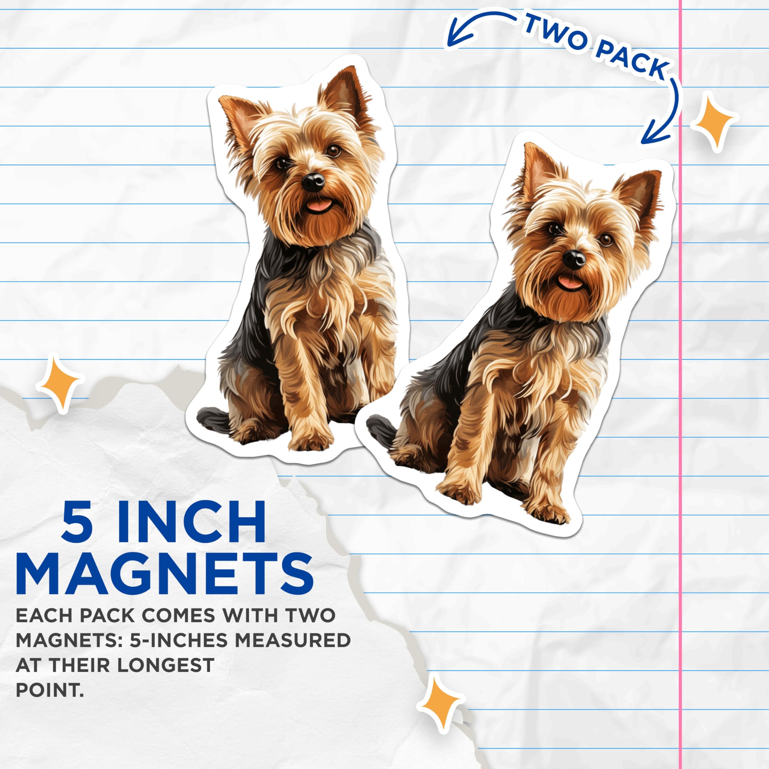 (2 Pack) Yorkshire Terrier Magnets - Cute Yorkie Dog Artwork - Pet Lover Refrigerator Decor - 5 Inches On Longest Side - Thick Durable Magnet - Made in USA - MAG24552
