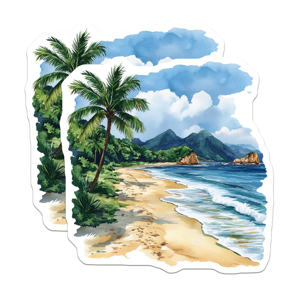 (2 Pack) Tropical Beach Magnets - Serene Coastal Ocean Decor - Watercolor Island Landscape Vacation Magnets - 5 Inches On Longest Side - Thick Durable Magnet - Made in USA - MAG28921