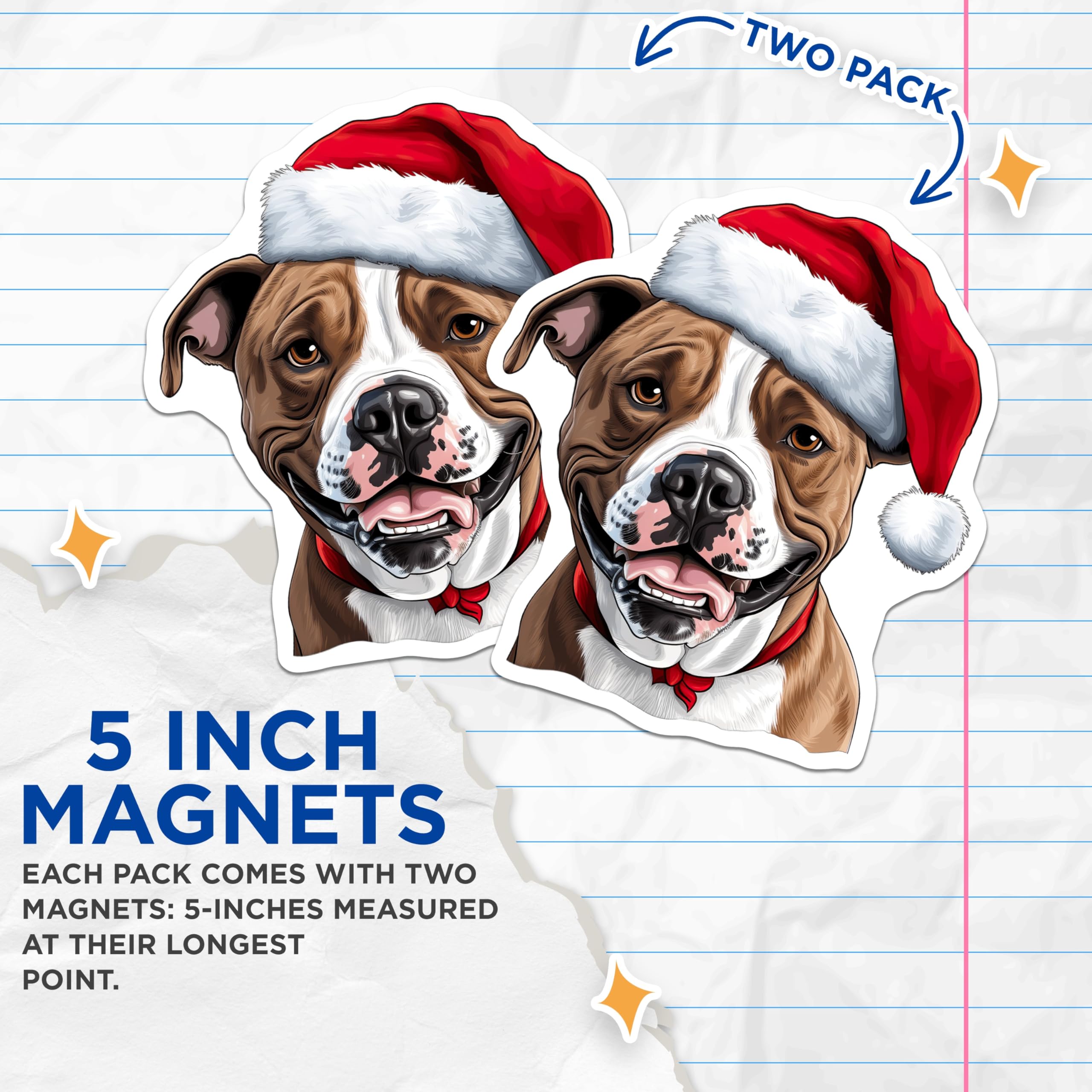 (2 Pack) Pitbull Christmas Magnets - Dog Mom Holiday Decor - Santa Hat Pet Lover Decor - 5 Inches On Longest Side - Thick Durable Magnet - Made in USA - MAG26681