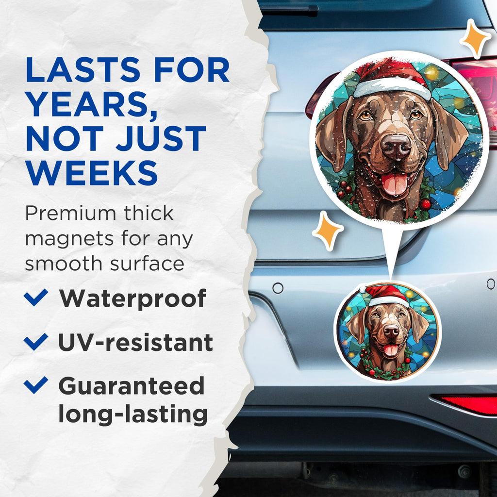 (2 Pack) Christmas Dog Magnets - Labrador Holiday Decor - Stained Glass Pet Refrigerator Magnets - 5 Inches On Longest Side - Thick Durable Magnet - Made in USA - MAG30122
