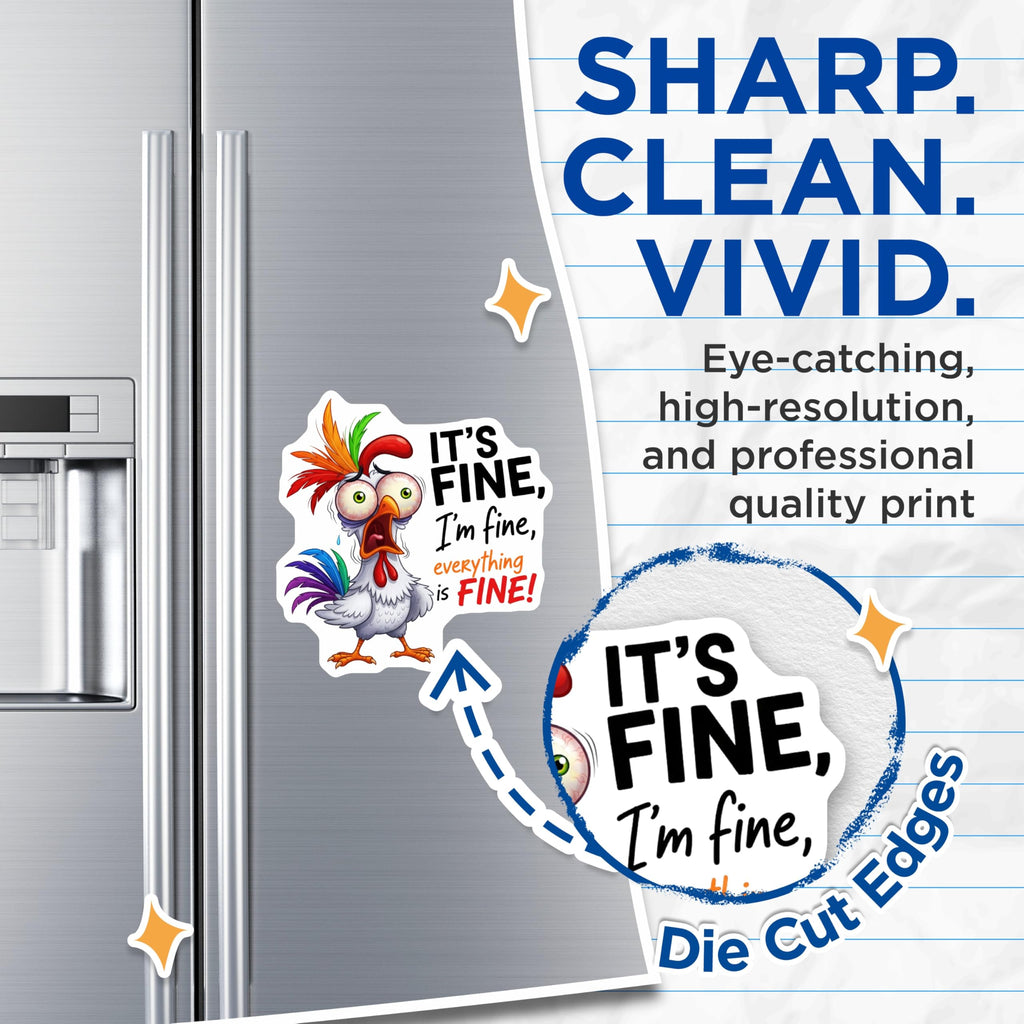 (2 Pack) Chicken It's Fine Magnets - Funny Fridge Decal - Quirky Home Decor Magnets - 5" On Longest Side - Premium Magnet - for Cars, Refrigerators, Toolboxes, Lockers - Made in USA - MAG14937