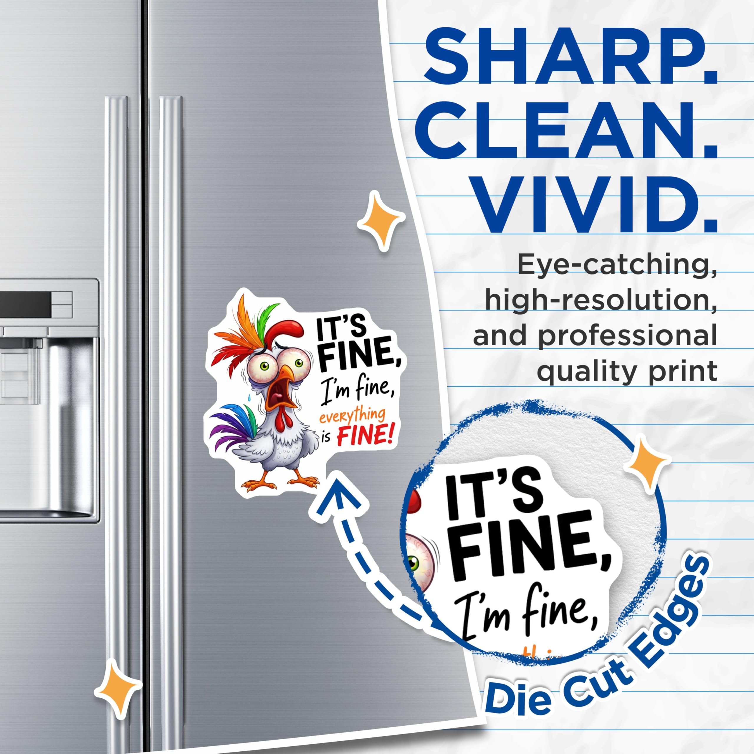 (2 Pack) Chicken It's Fine Magnets - Funny Fridge Decal - Quirky Home Decor Magnets - 5" On Longest Side - Premium Magnet - for Cars, Refrigerators, Toolboxes, Lockers - Made in USA - MAG14937