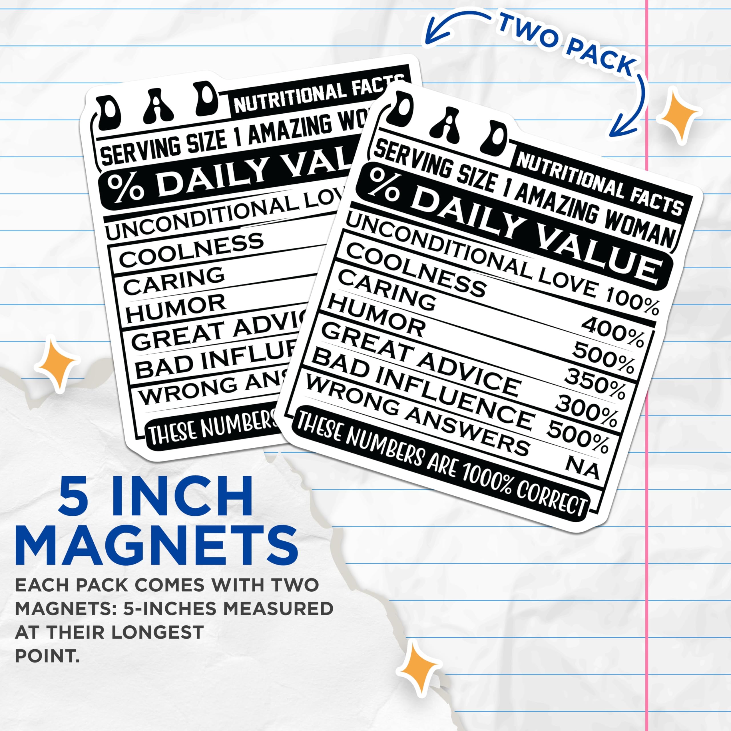 (2 Pack) Amazing Woman Magnets - Nutritional Facts Magnet - Mom Nutritional Stats - 5" On Longest Side - Premium Magnet - for Cars, Refrigerators, Toolboxes, Lockers - Made in USA - MAG15344