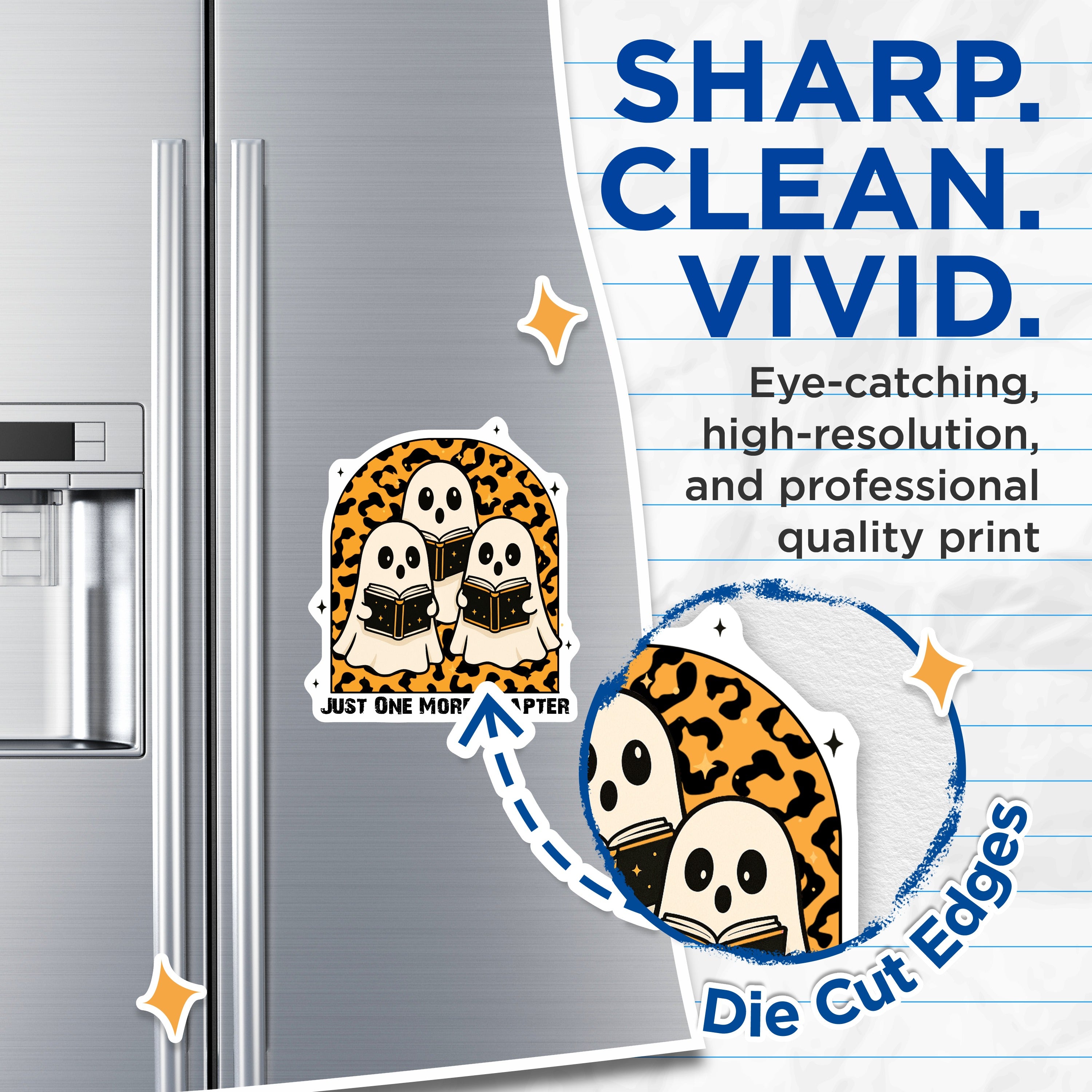 (2 Pack) Just One More Chapter Magnets - Spooky Cute Reading Ghosts - Bookworm Literary Fall Decor - 5 Inches On Longest Side - Thick Durable Magnet - Made in USA - MAG39859