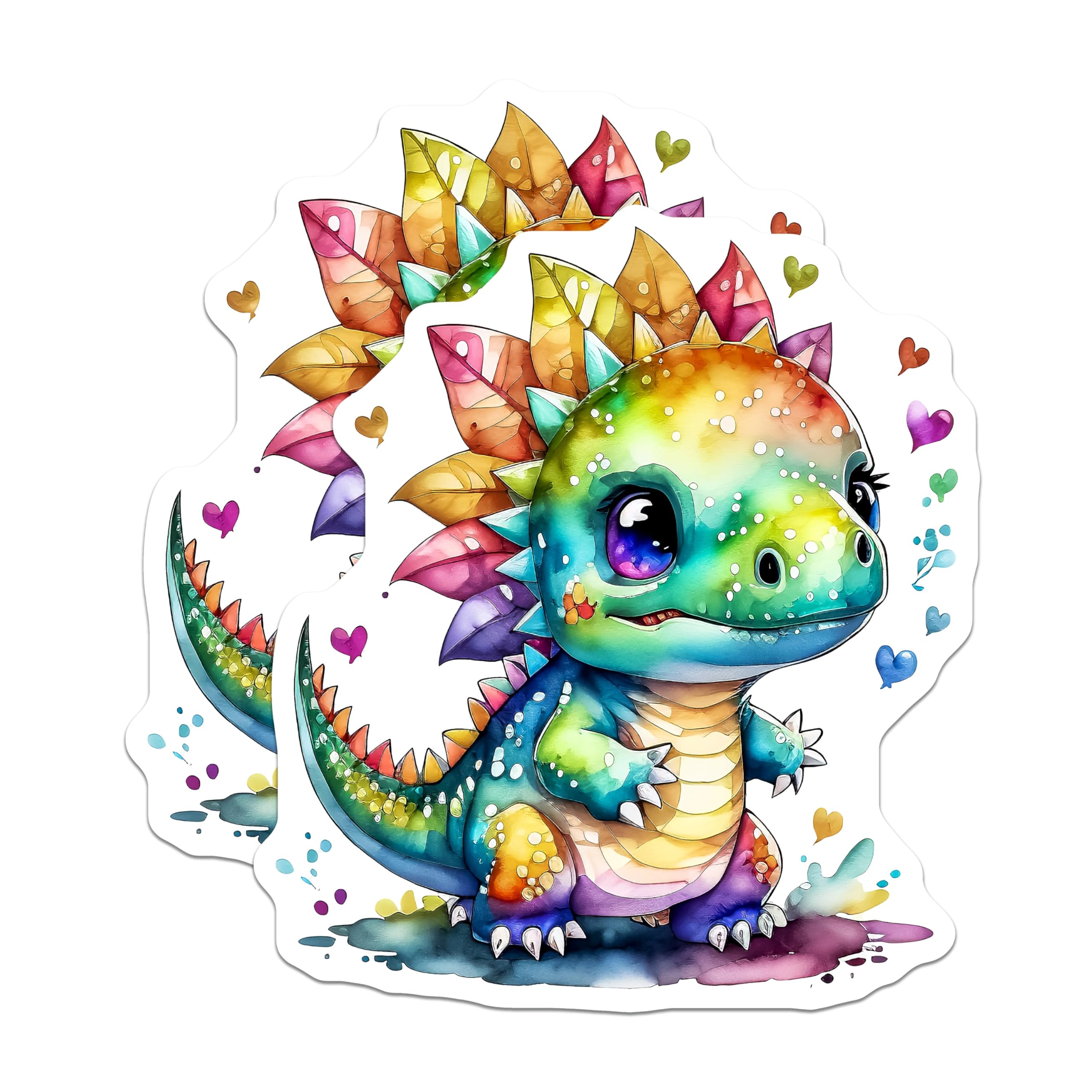 (2 Pack) Rainbow Dinosaur Magnets - Cute Dino Art - Kids Decor - Fridge Magnets - 5" On Longest Side - Premium Magnet - for Cars, Refrigerators, Toolboxes, Lockers - Made in USA - MAG16017