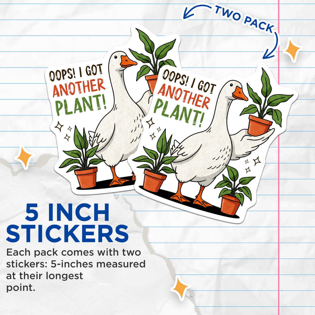 (2 Pack) Goose Plant Stickers - Funny Goose Sticker - Plant Lover Stickers - 5" On Longest Side - Sticks to Smooth Flat Surfaces - Made in USA - BMCS14557