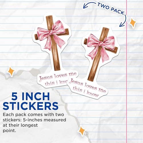 (2 Pack) Jesus Loves Me This I Know Stickers - 5" On Longest Side - Sticks to Smooth Flat Surfaces - Made in USA - BMCS8931 - BMCS8931