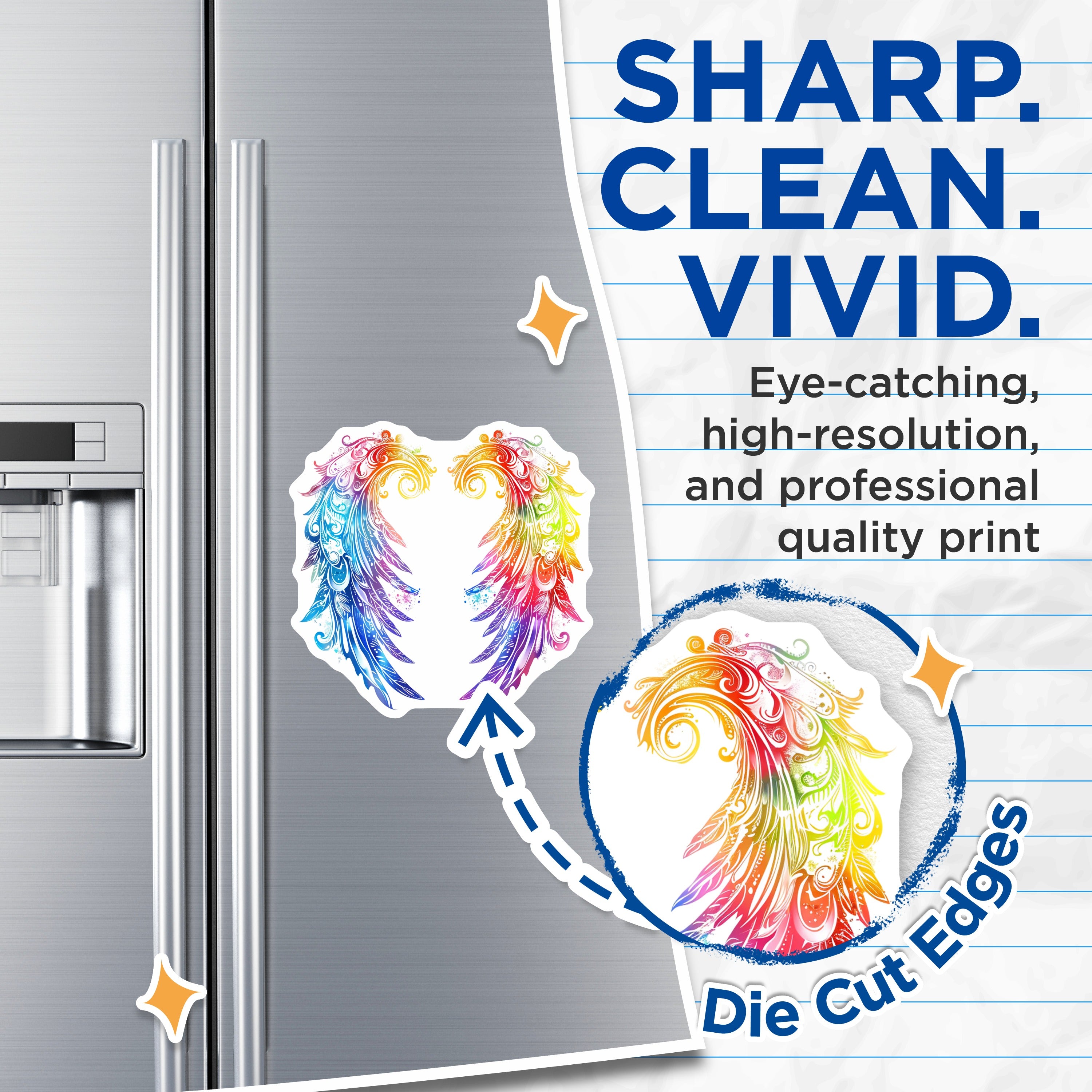(2 Pack) Rainbow Wings Magnets - Colorful Angelic Art - Whimsical Boho Decor Fridge Accent - 5 Inches On Longest Side - Thick Durable Magnet - Made in USA - MAG39392