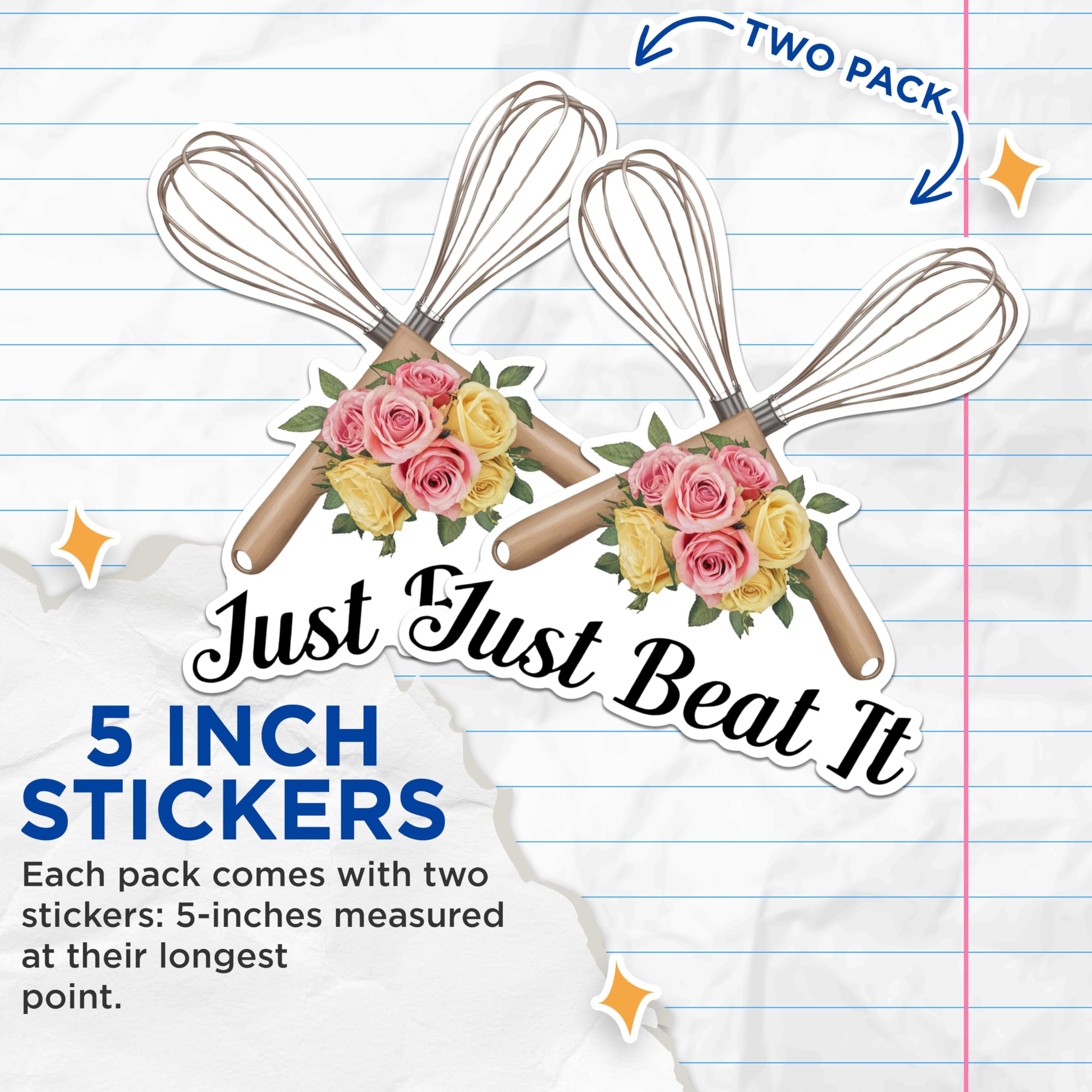 (2 Pack) Just Beat It Stickers - Whisk Cooking Stickers - Funny Kitchen Decor Stickers - 5" On Longest Side - Sticks to Any Smooth Flat Surface - Made in USA - BMCS2986