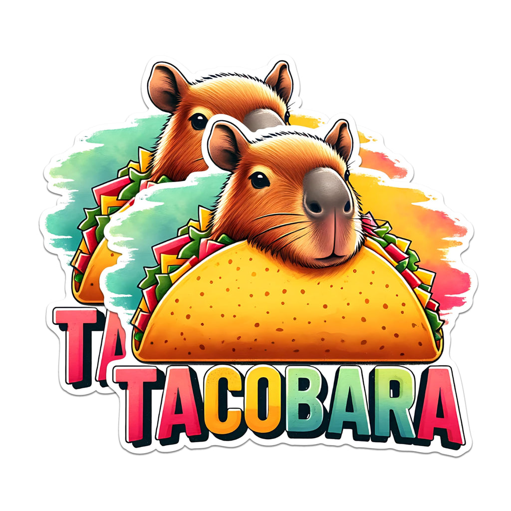 (2 Pack) Tacobara Stickers - Funny Capybara Stickers - Cute Animal Stickers for Water Bottle Laptop Planner - 5" On Longest Side - Sticks to Any Smooth Flat Surface - Made in USA - BMCS2666