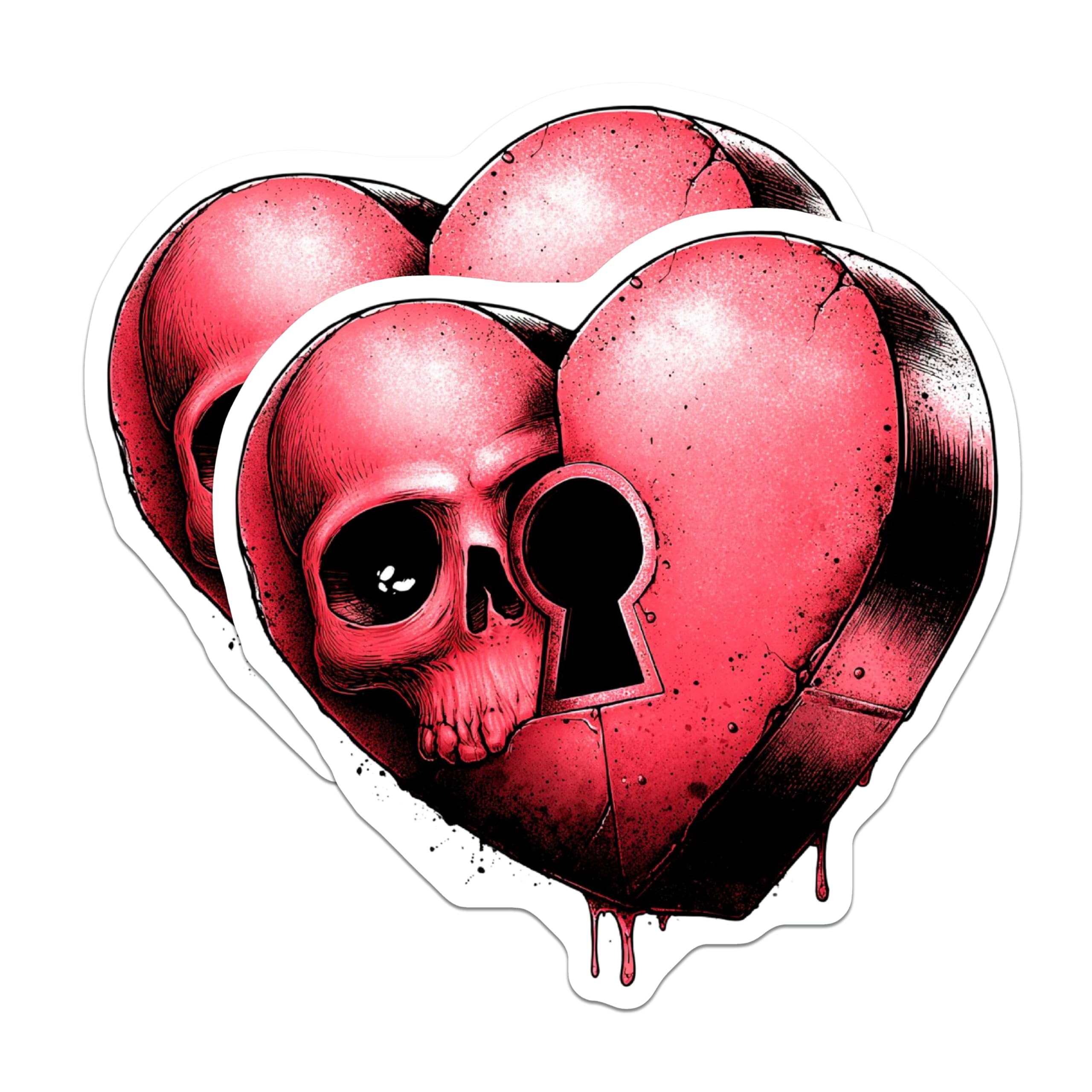 (2 Pack) Skull Heart Magnets - Macabre Love Art Design - Keyhole Gothic Fridge Decor - Alternative Aesthetic - 5 Inches On Longest Side - Thick Durable Magnet - Made in USA - MAG21336
