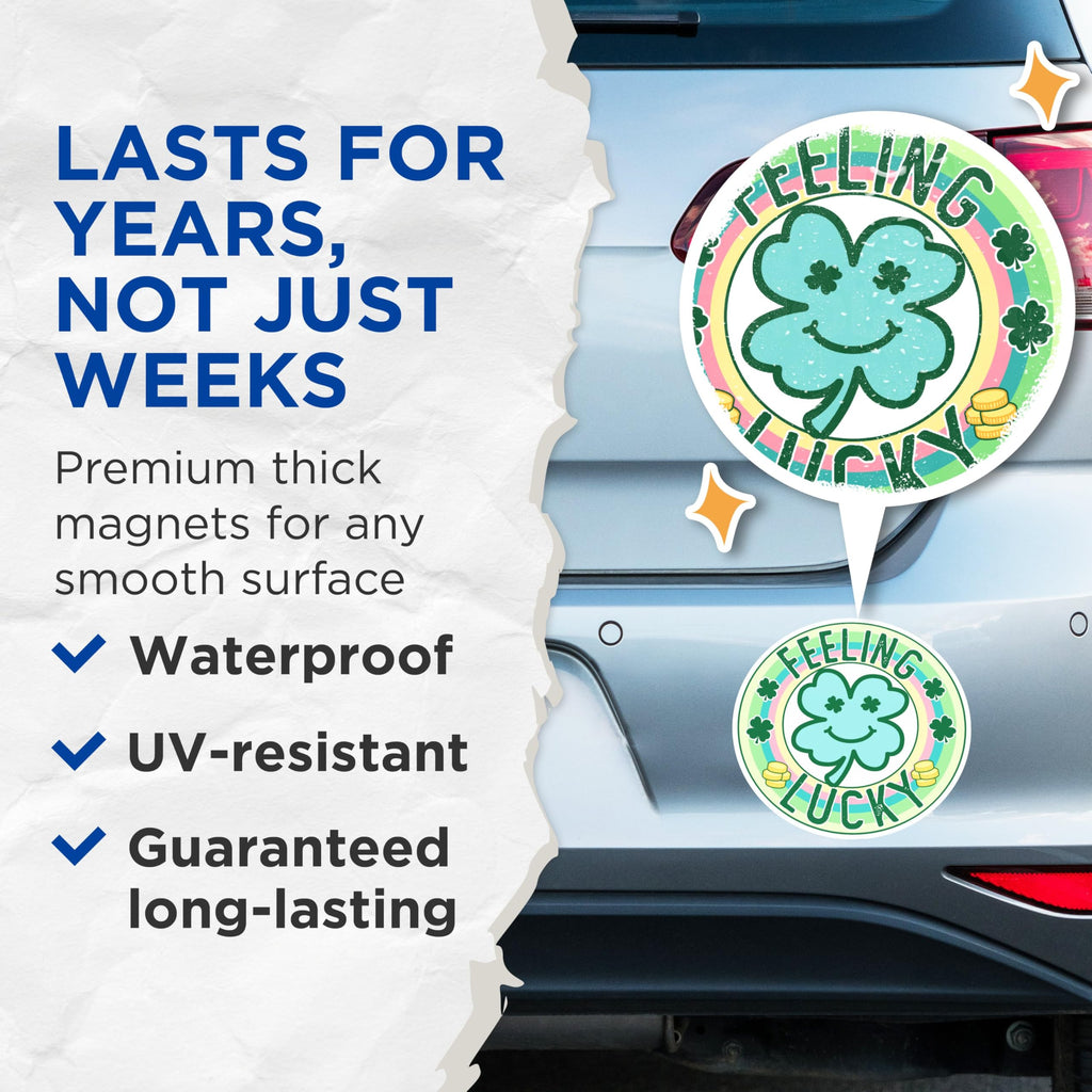 (2 Packs) Feeling Lucky 4 Leaf Clover Magnets - Irish Blessing Lucky Positive Magnets - 5 Inches On Longest Side - Premium Magnet - for Fridges, Toolboxes, Cars - Made in USA - MAG2469