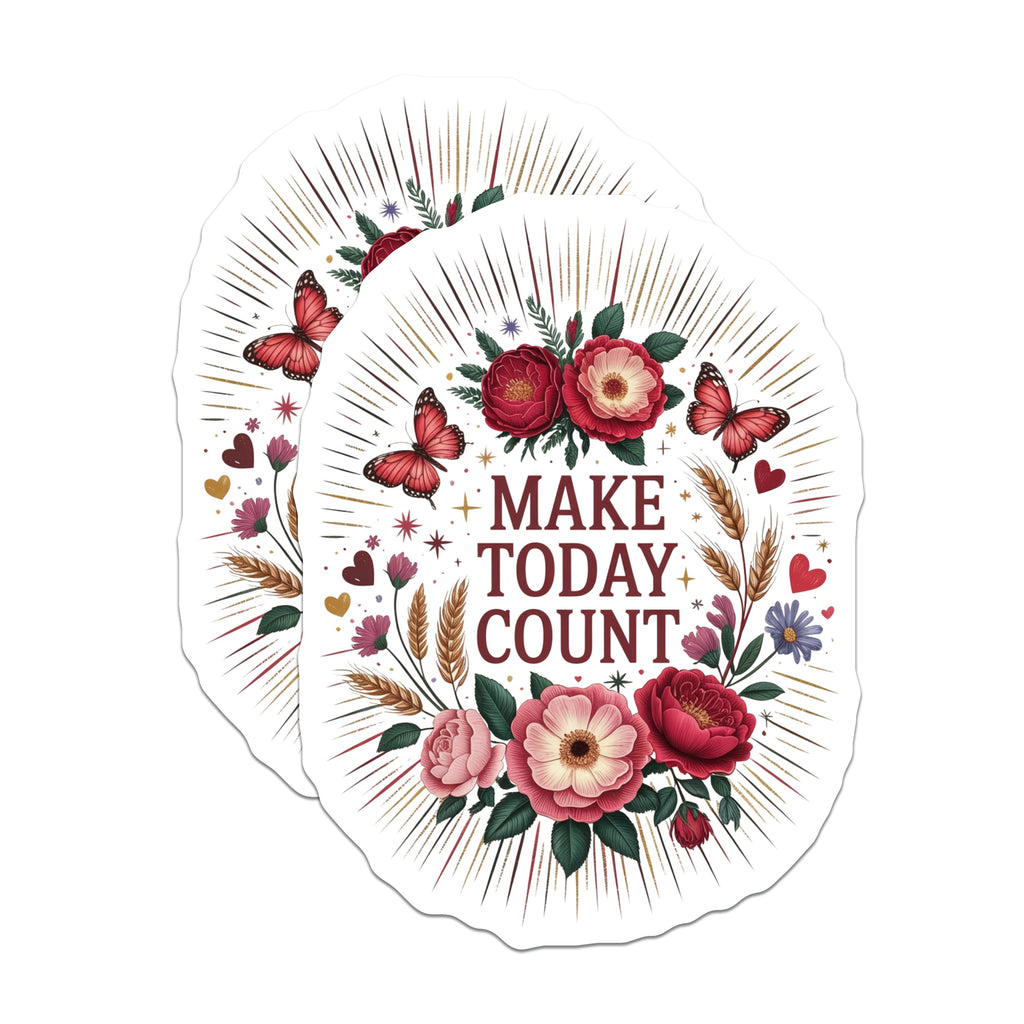 (2 Pack) Make Today Count Magnets - Inspirational Quote Decor - Butterfly Floral Home Accent - 5 Inches On Longest Side - Thick Durable Magnet - Made in USA - MAG39767