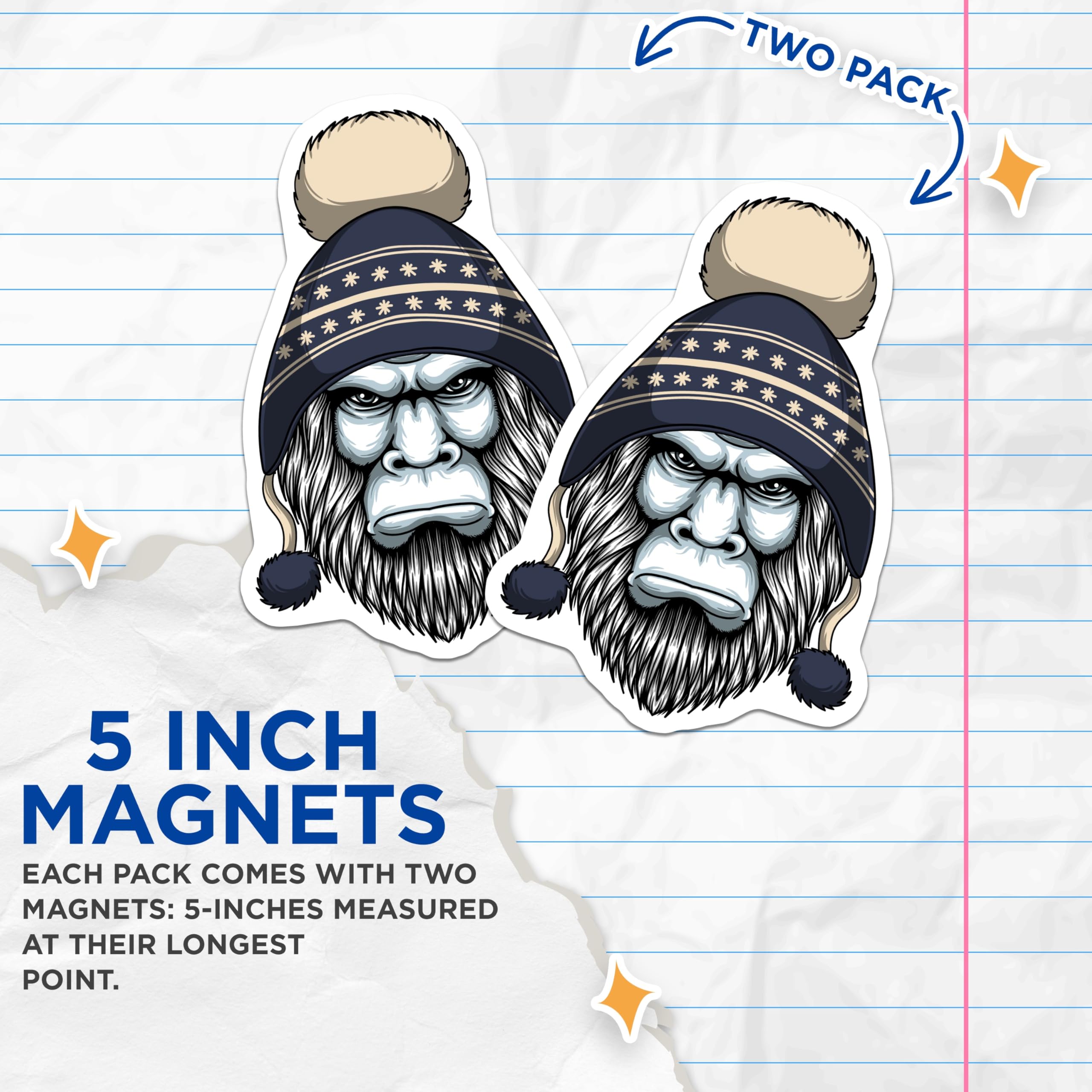 (2 Pack) Yeti Magnets - Bigfoot Refrigerator Decor - Winter Cryptid Collectibles - 5 Inches On Longest Side - Thick Durable Magnet - Made in USA - MAG22225