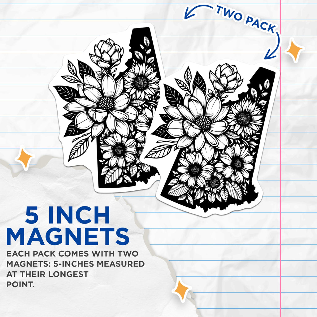 (2 Pack) New Hampshire State Flower Magnets - Sunflower Magnolia Botanical Outline - NH Fridge Locker Office Decor Souvenirs - 5 Inches On Longest Side - Thick Durable Magnet - Made in USA - MAG21377