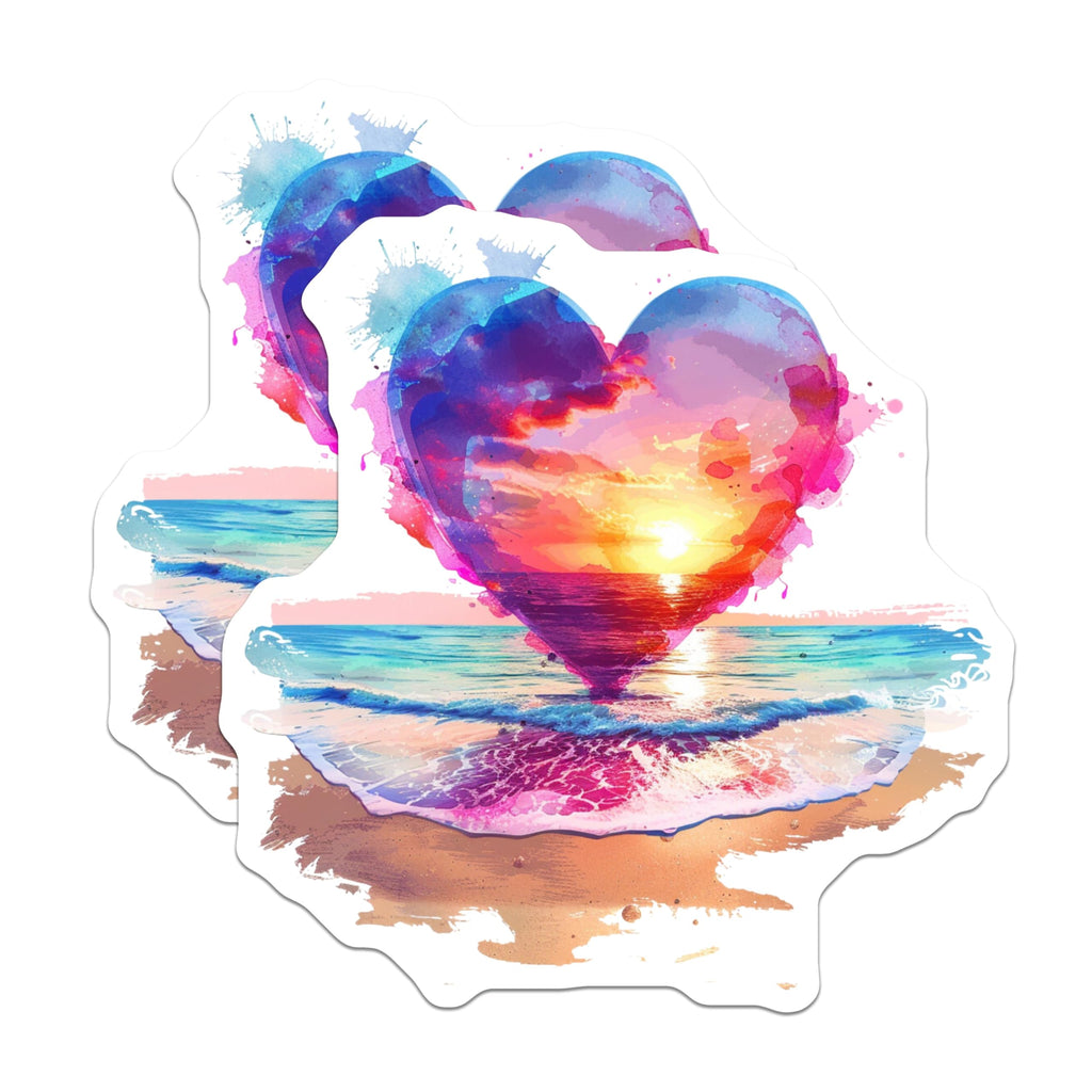 (2 Pack) Beach Sunset Heart Magnets - Coastal Decor Accent - Ocean Lover Refrigerator Art - 5 Inches On Longest Side - Thick Durable Magnet - Made in USA - MAG28320