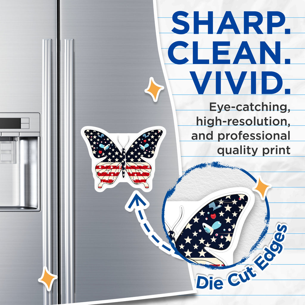 (2 Pack) Patriotic Butterfly Magnets - American Flag Fridge Decor - July 4th Military Veteran Accent - 5 Inches On Longest Side - Thick Durable Magnet - Made in USA - MAG37202