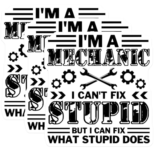(3 Pack) Mechanic Decals - I Can't Fix Stupid - Auto Repair Decals - 3 Inches On Longest Side - Easy Peel & Apply - Made in USA - 3MCS4928