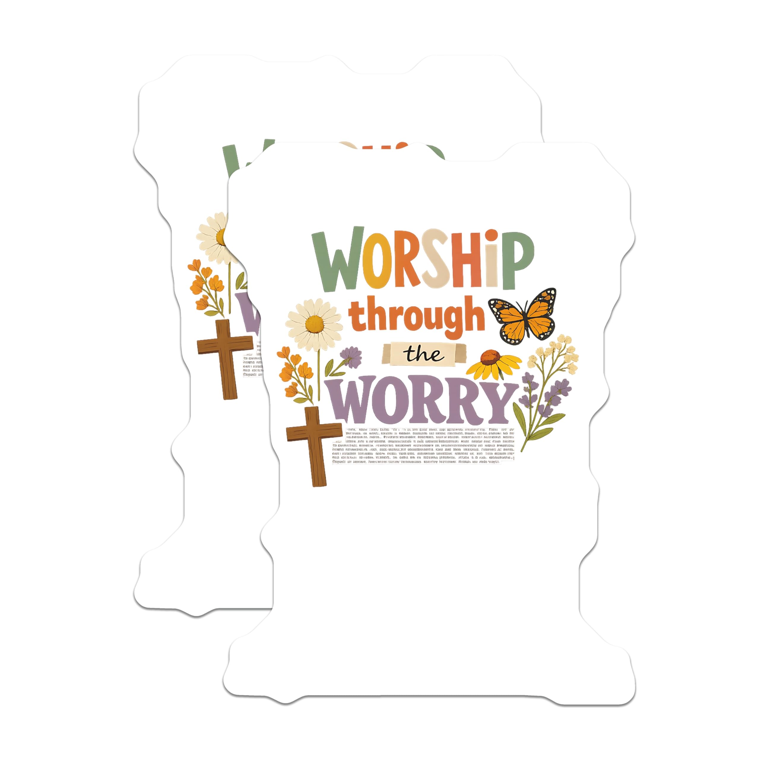 (2 Pack) Christian Worship Magnets - Faith Through Worry Affirmation - Religious Butterfly Cross Decor - 5 Inches On Longest Side - Thick Durable Magnet - Made in USA - MAG22523