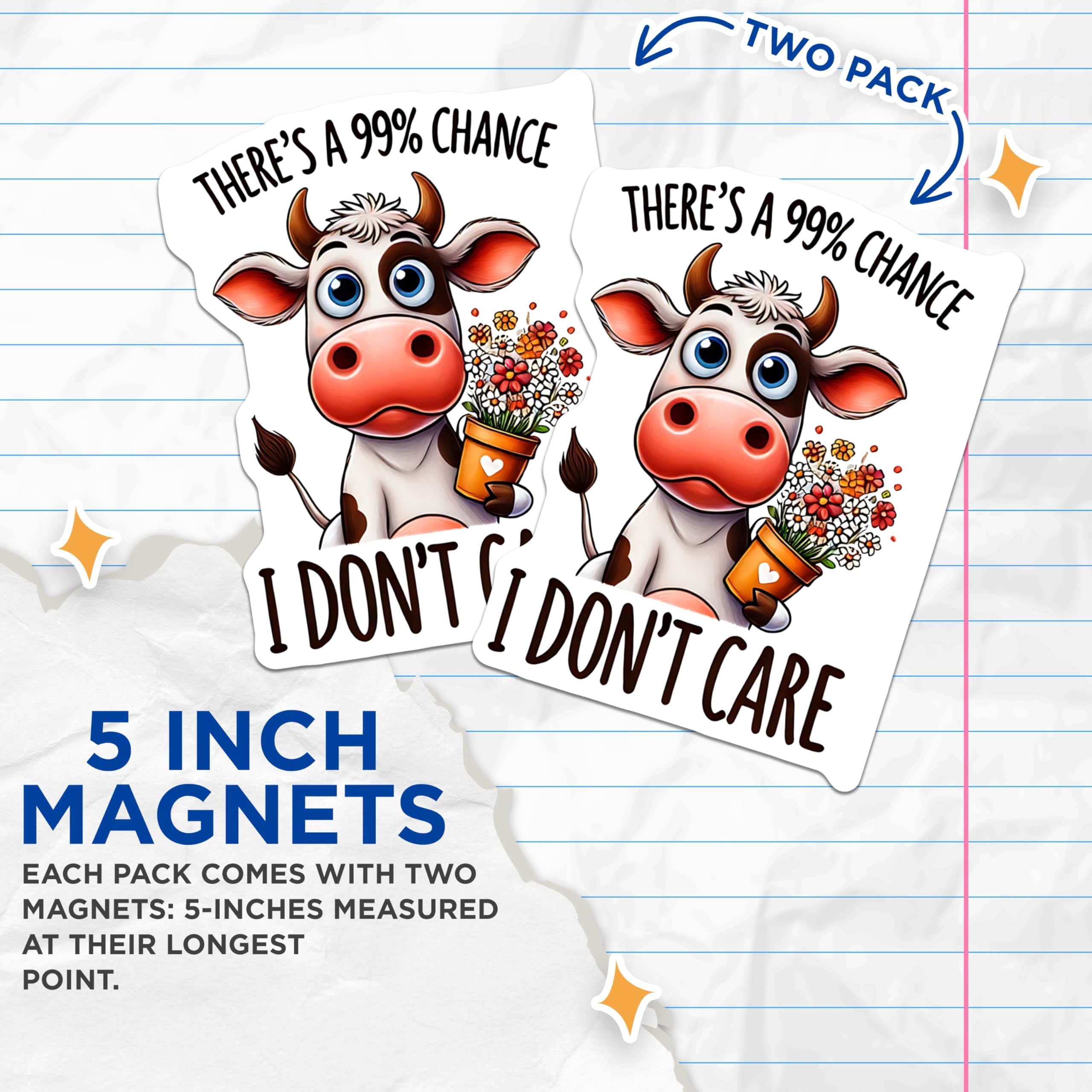 (2 Pack) Funny Cow Magnets - Sarcastic Saying Decor - I Dont Care Refrigerator Magnets - 5" On Longest Side - Premium Magnet - for Cars, Refrigerators, Toolboxes, Lockers - Made in USA - MAG14286