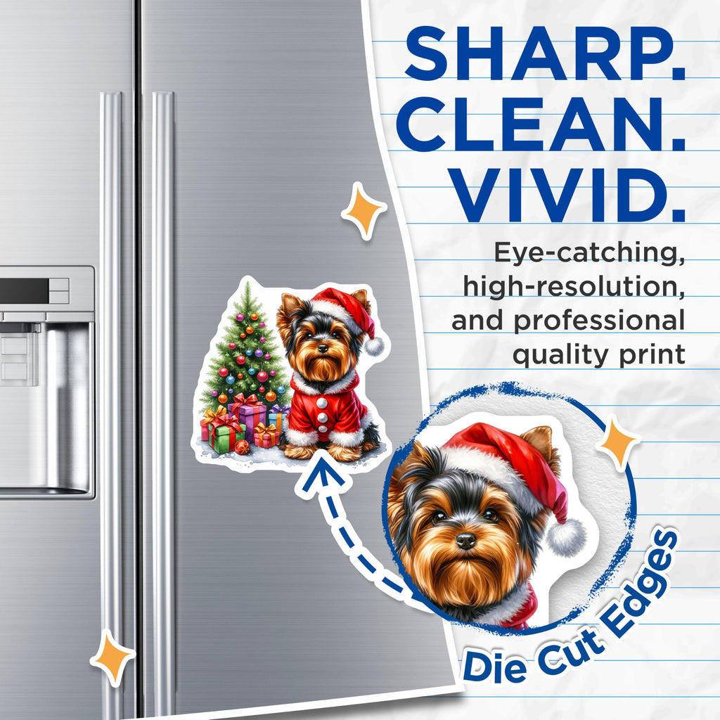 (2 Pack) Christmas Yorkie Dog Magnets - Santa Puppy Decor - Holiday Pet Home Decor - 5 Inches On Longest Side - Thick Durable Magnet - Made in USA - MAG30266