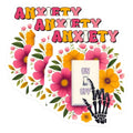 (3 Pack) Anxiety On Off Decals - Skeleton Hand Decal - Floral Flower Decal - 3 Inches On Longest Side - Easy Peel & Apply - Made in USA - 3MCS8524