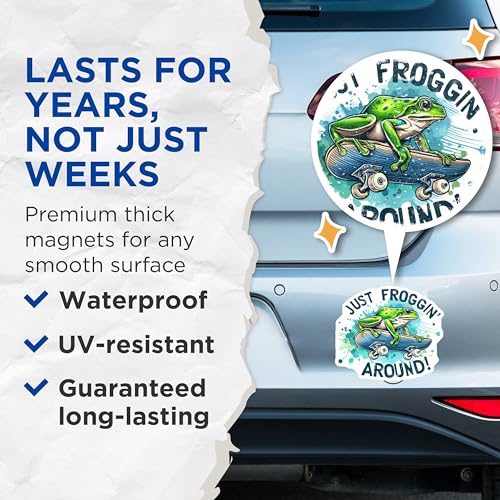 (2 Pack) Just Froggin Around Magnets - Frog Skateboard Art - Fun Fridge Magnets - Unique Novelty Magnets - 5" On Longest Side - for Cars, Fridges, Toolboxes - Made in USA - MAG4580